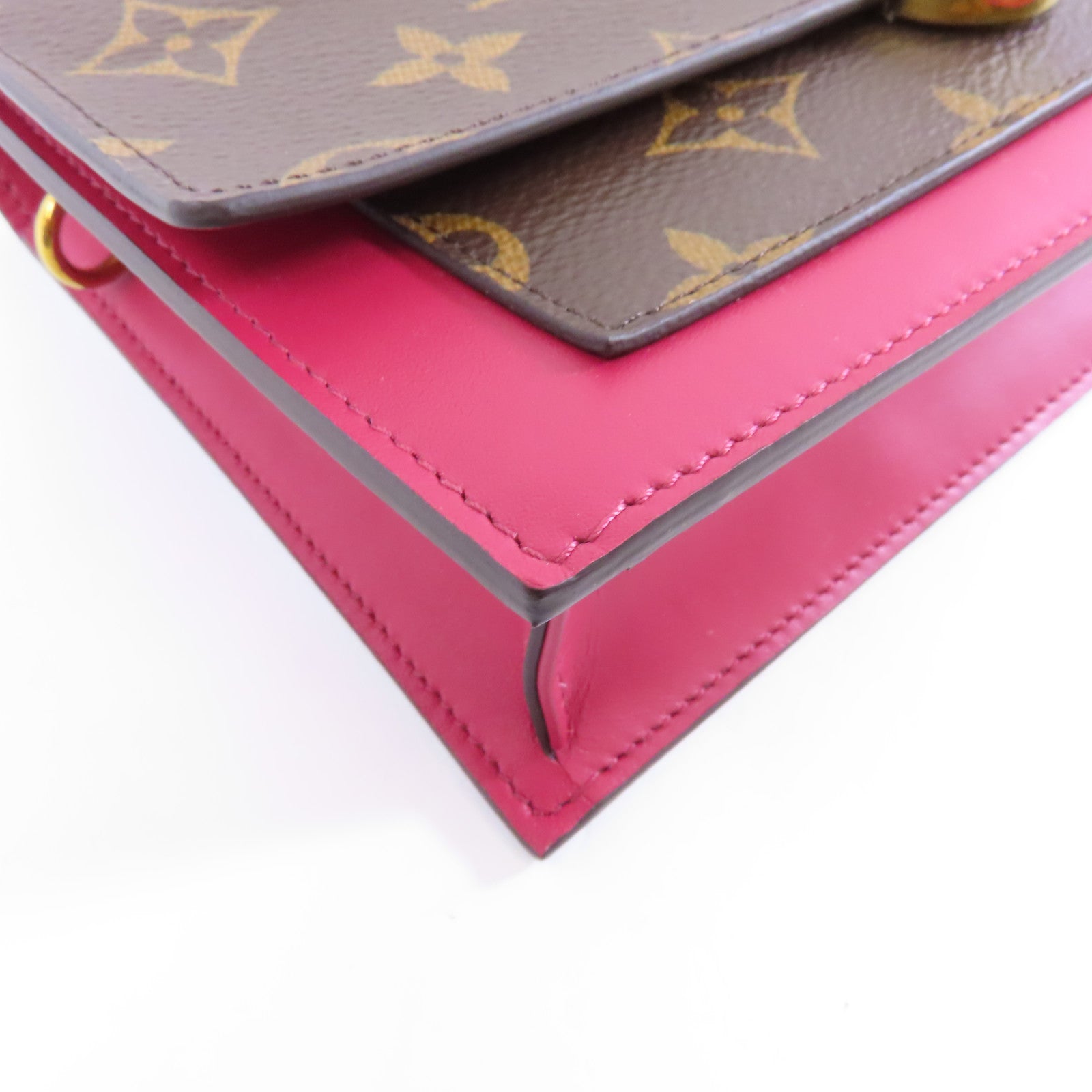 LOUIS VUITTON Monogram Flore金扣鏈帶肩背袋棕色/粉紅色