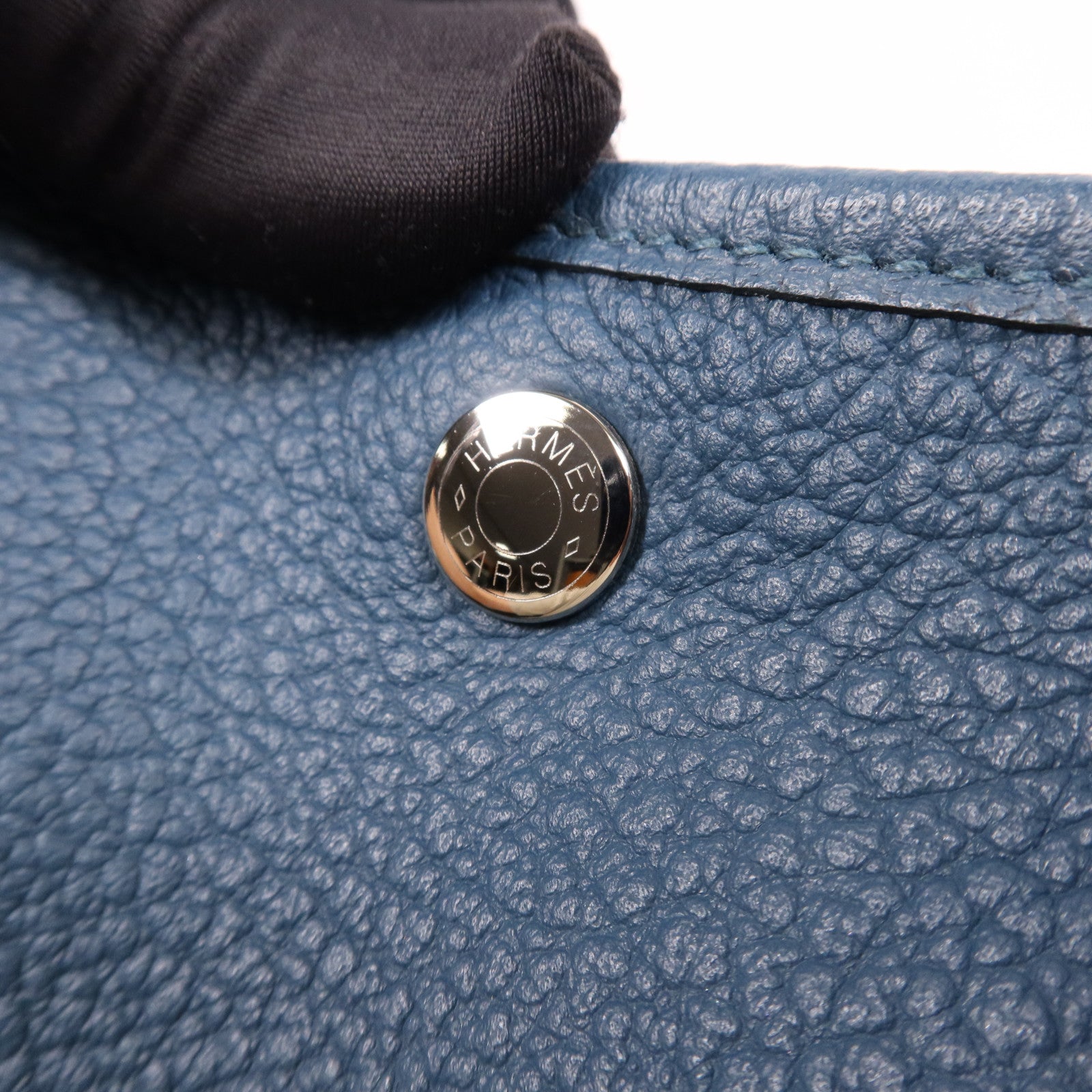 HERMES Negonda皮革Garden Party PM銀扣手挽袋 Bleu Outremer