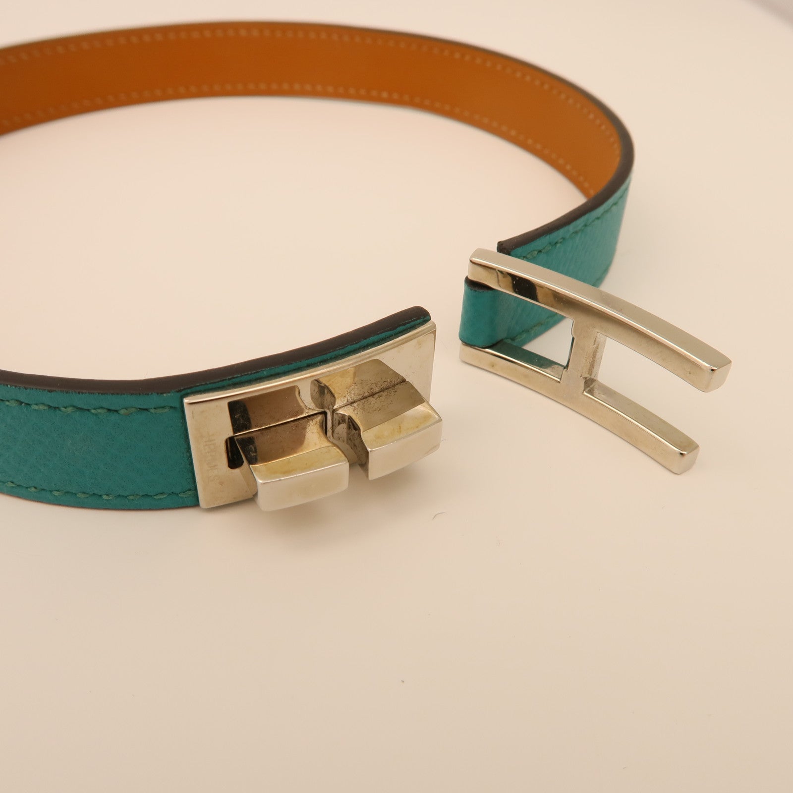 HERMES Epsom皮革Drag Double Bracelet銀扣手鏈Blue