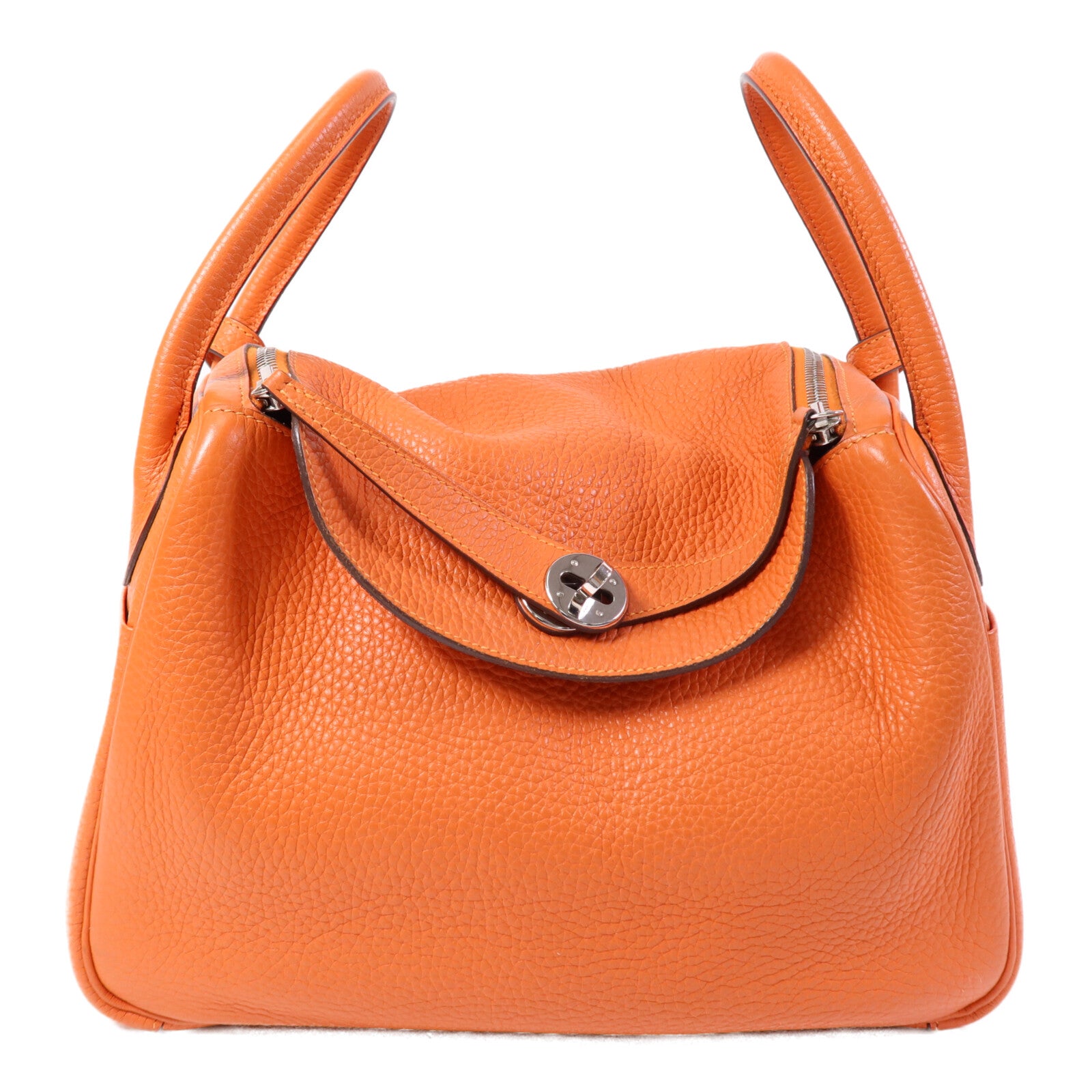 HERMES Clemence皮革Lindy 30銀扣手挽肩背兩用袋Orange
