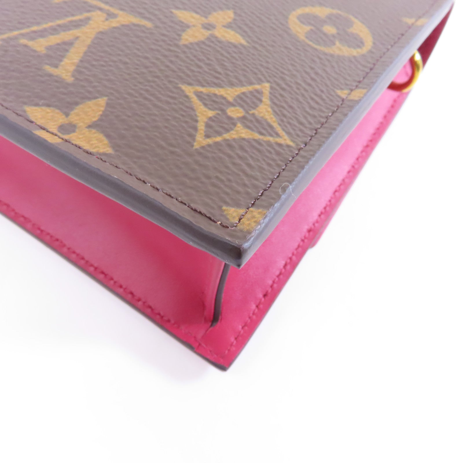 LOUIS VUITTON Monogram Flore金扣鏈帶肩背袋棕色/粉紅色