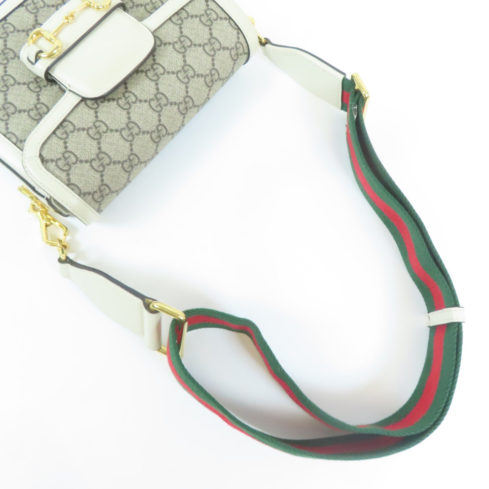 GUCCI 塗層帆布Horsebit 1955金扣肩背袋