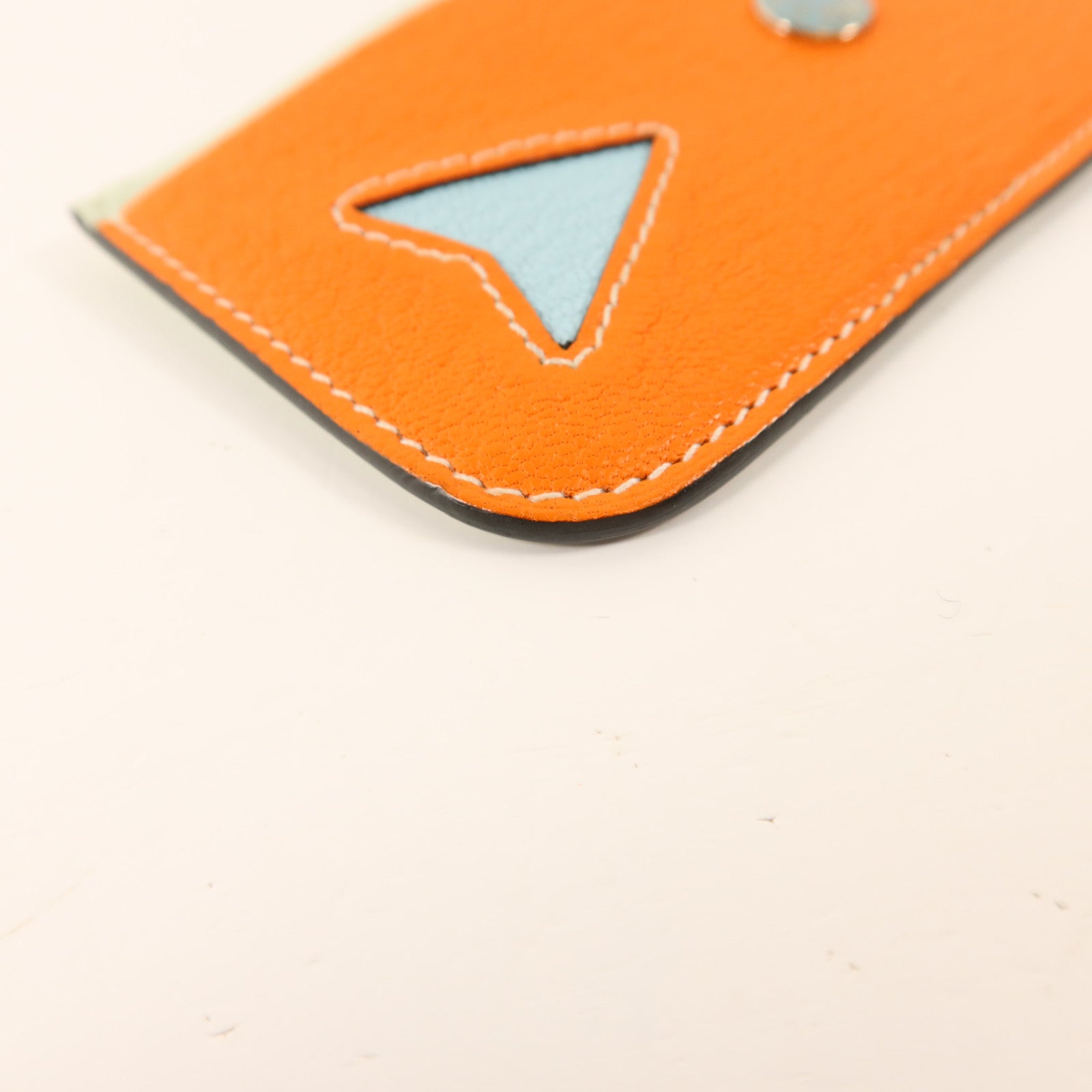 HERMES Chevre皮革Poisson卡片套Orange Poppy/Aqua