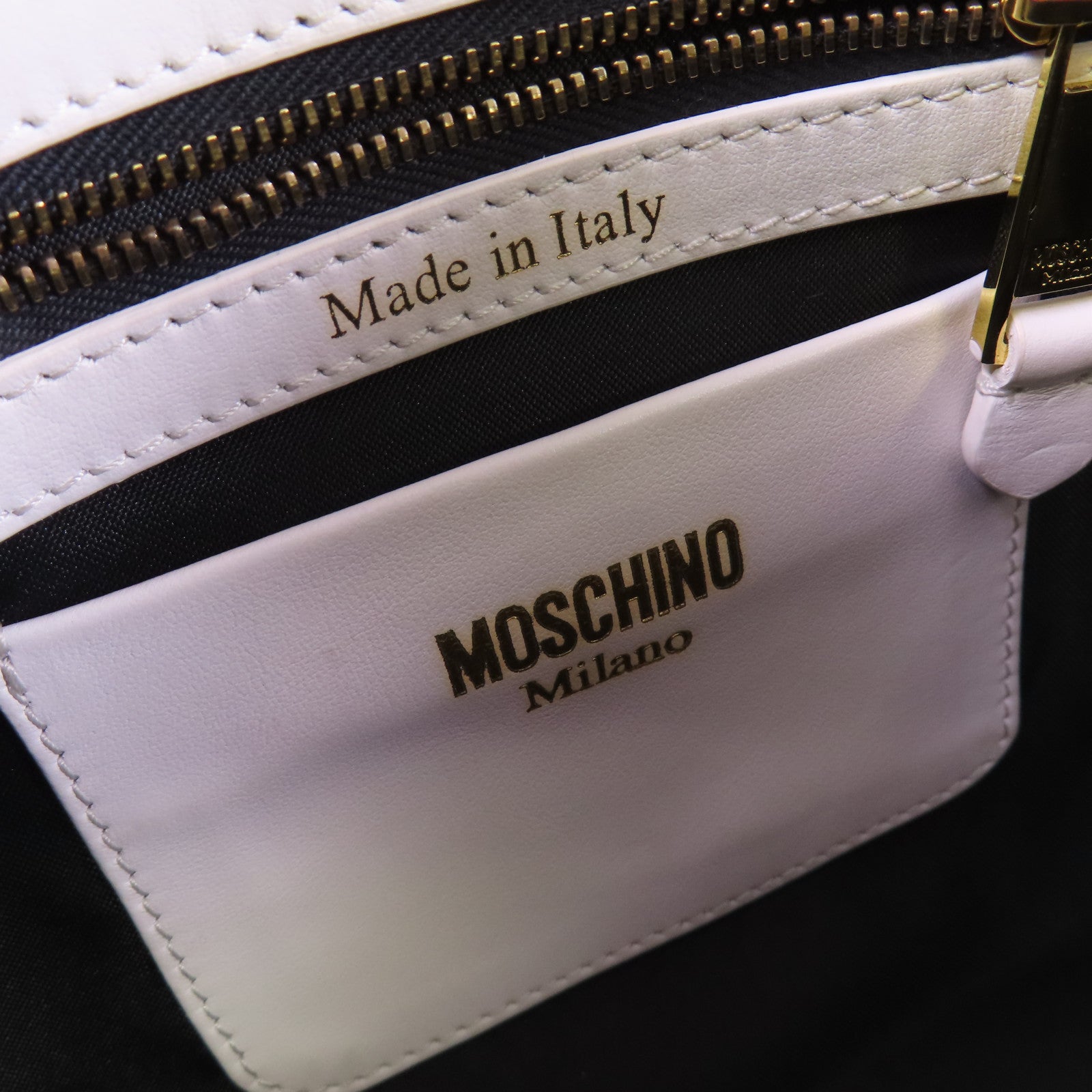 MOSCHINO 【激減優惠】牛皮皮革2Way Tote Bag金扣手挽肩背兩用袋白色