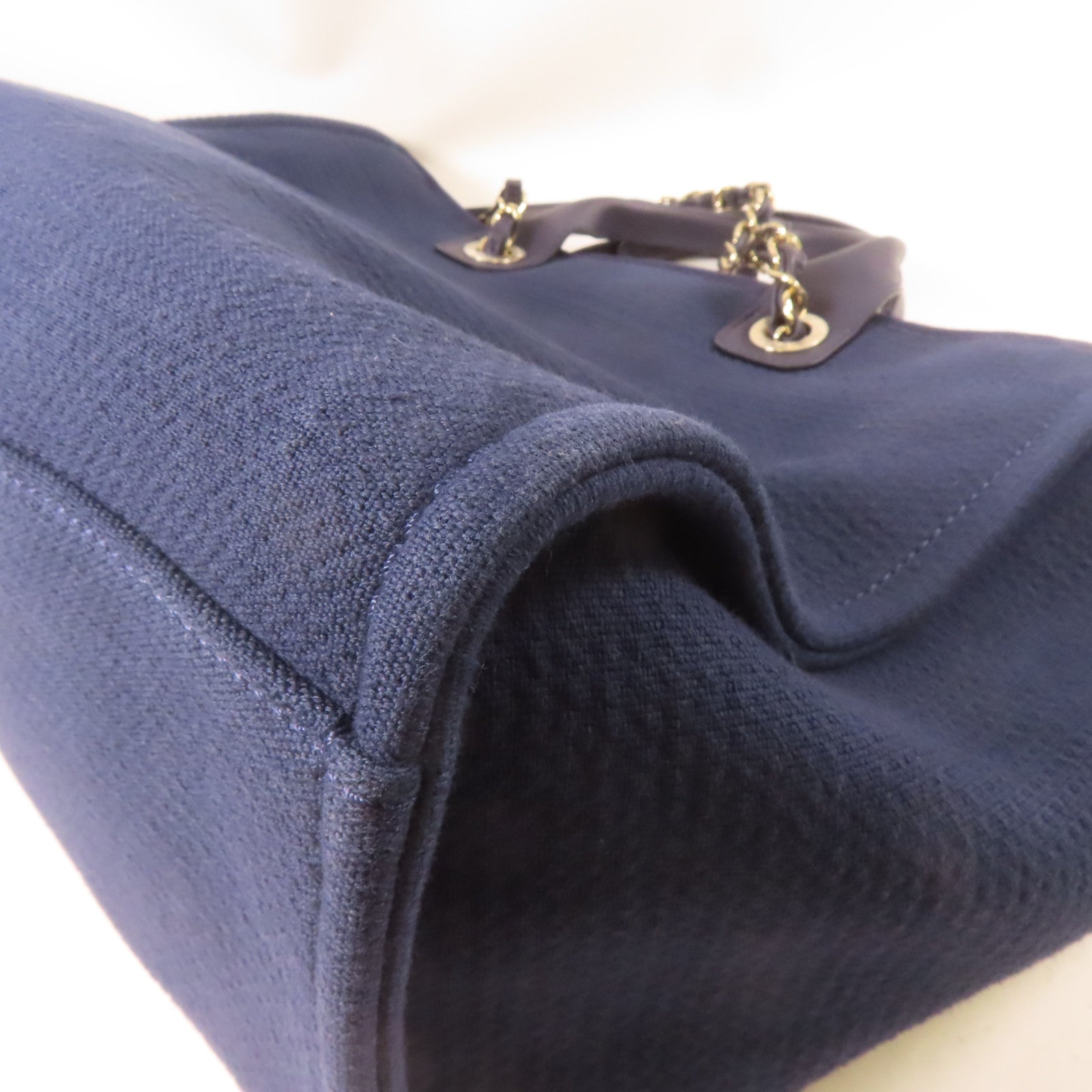 CHANEL 【激減優惠】帆布Deauville Tote銀扣手挽肩背兩用袋深藍色