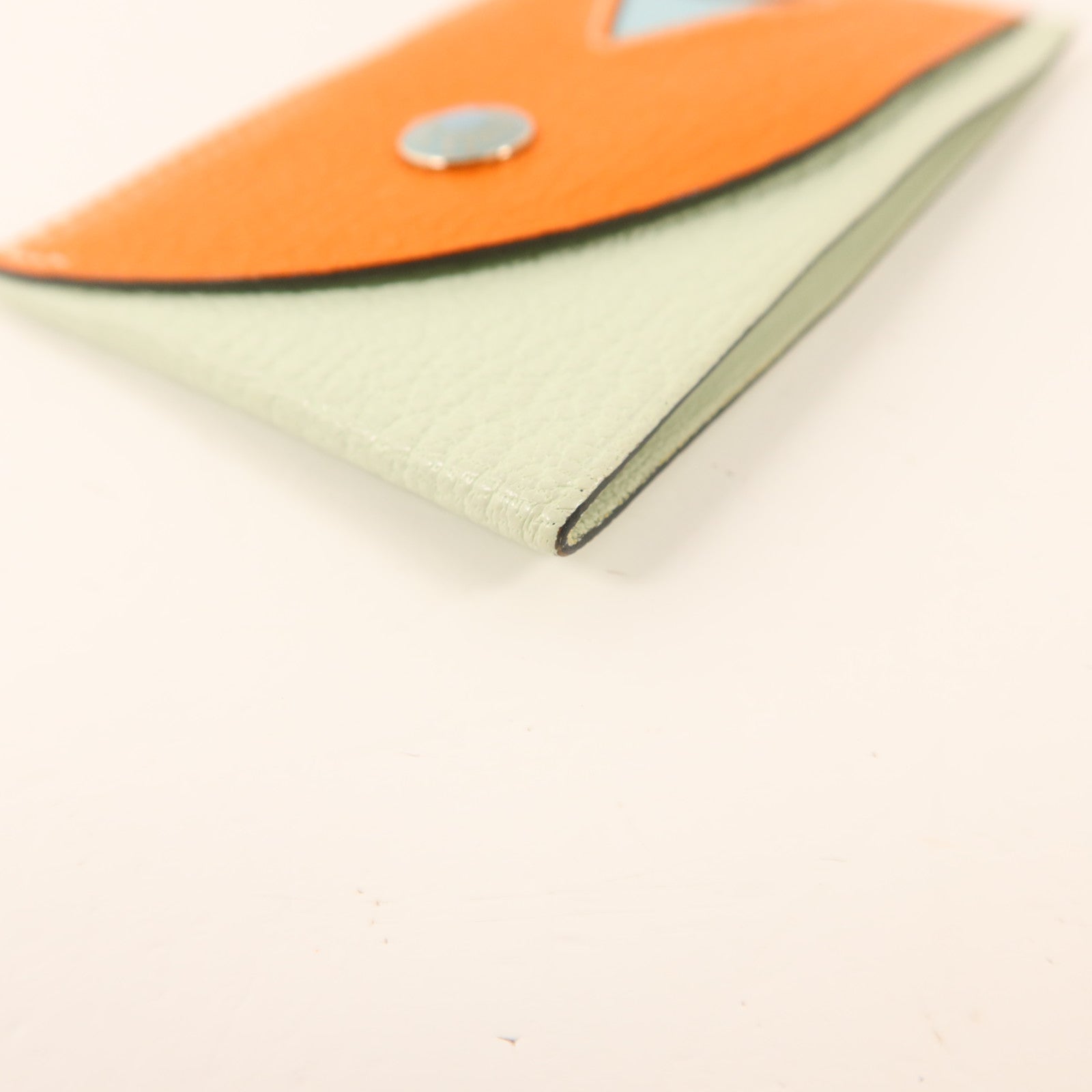 HERMES Chevre皮革Poisson卡片套Orange Poppy/Aqua