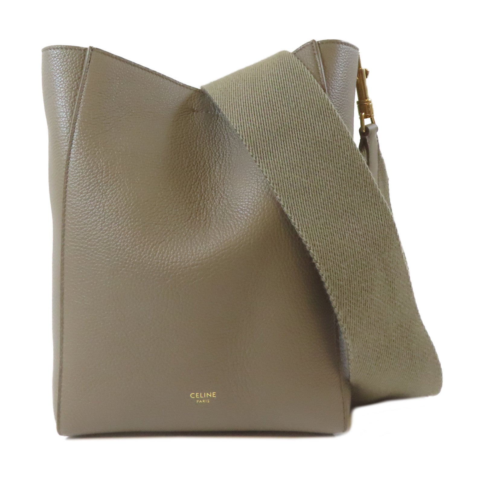 CELINE 【激減優惠】牛皮皮革Sangle Bucket Small金扣肩背袋灰色