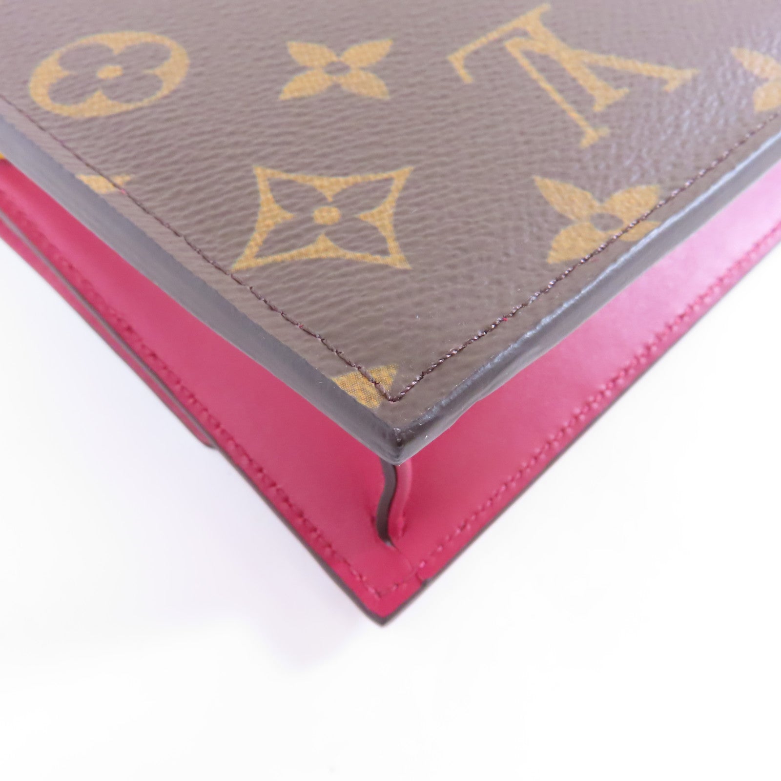 LOUIS VUITTON Monogram Flore金扣鏈帶肩背袋棕色/粉紅色