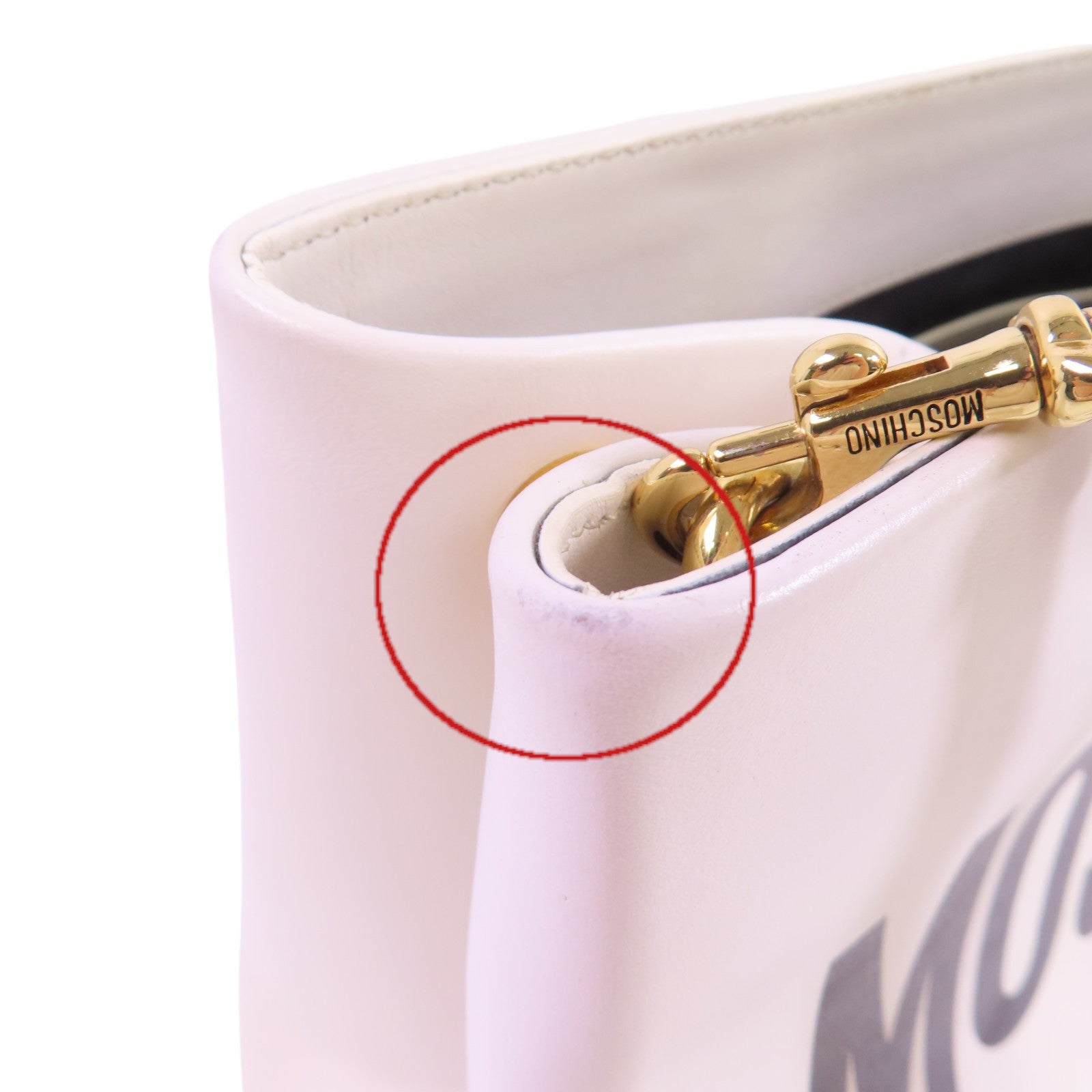 MOSCHINO 牛皮皮革2Way Tote Bag金扣手挽肩背兩用袋白色