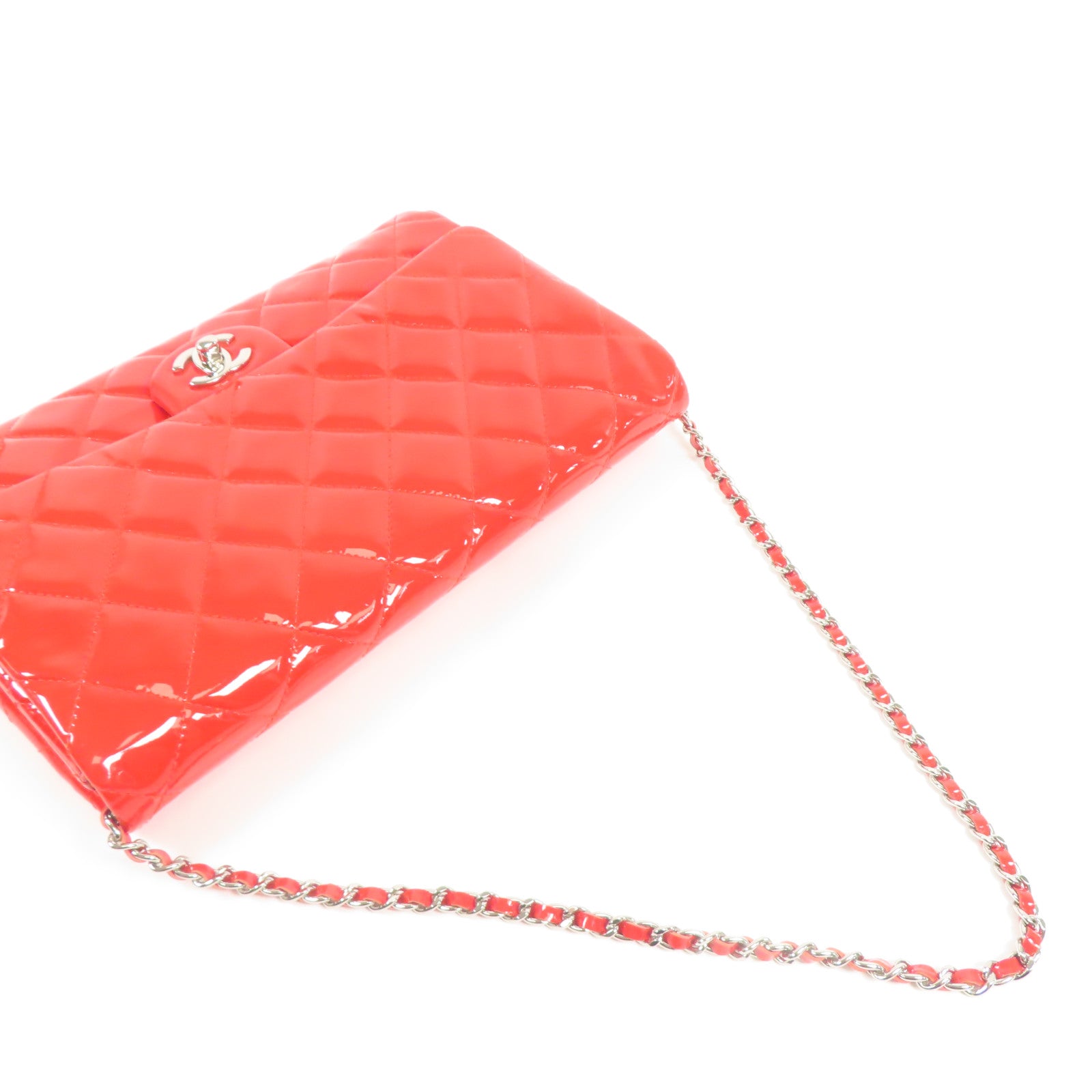 CHANEL 漆皮皮革Shoulder Bag銀扣鏈帶肩背袋