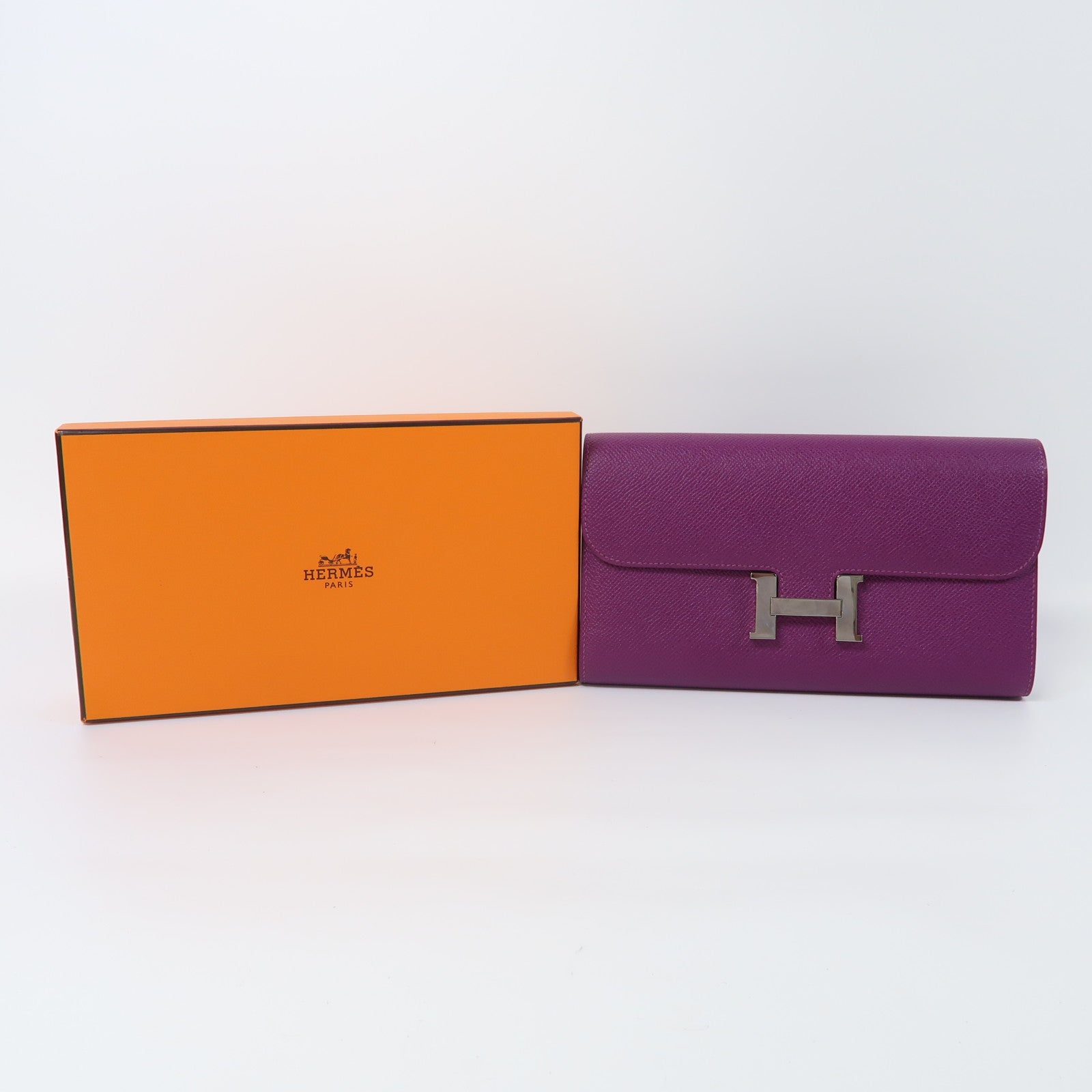 HERMES Epsom皮革Constance Wallet銀扣長錢包Anemone海葵紫色