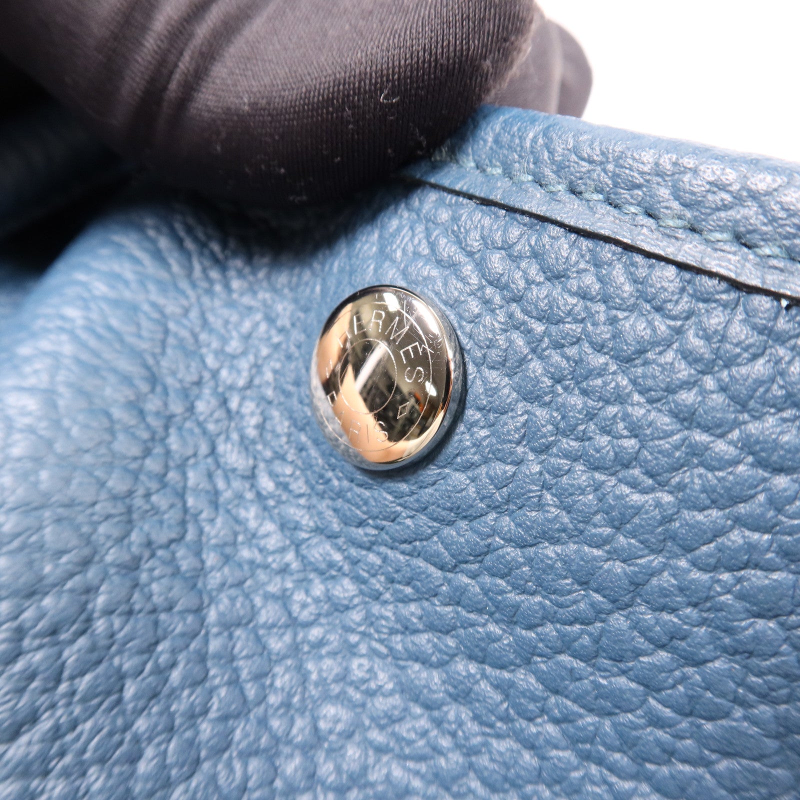 HERMES Negonda皮革Garden Party PM銀扣手挽袋 Bleu Outremer