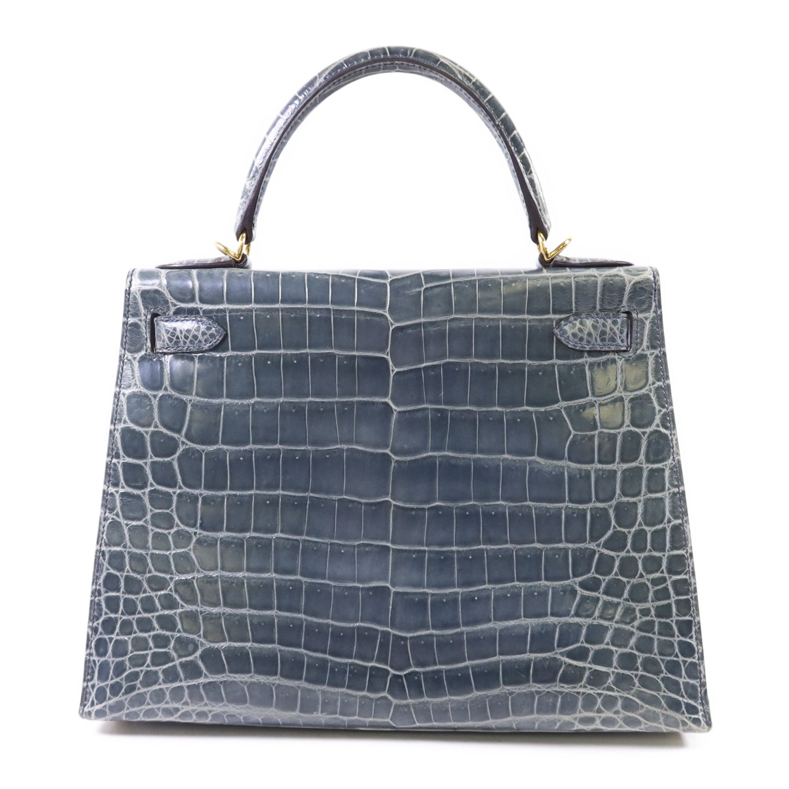 HERMES 【激減優惠】鱷魚皮革Kelly 28金扣手挽肩背兩用袋Bleu Orage