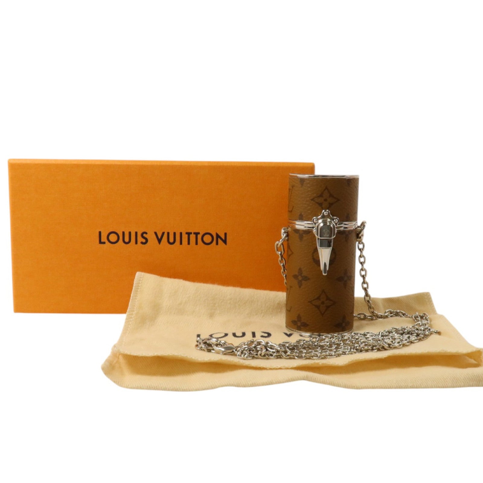 LOUIS VUITTON Monogram Reverse Lipstick Case銀扣反面口紅盒化妝掛飾