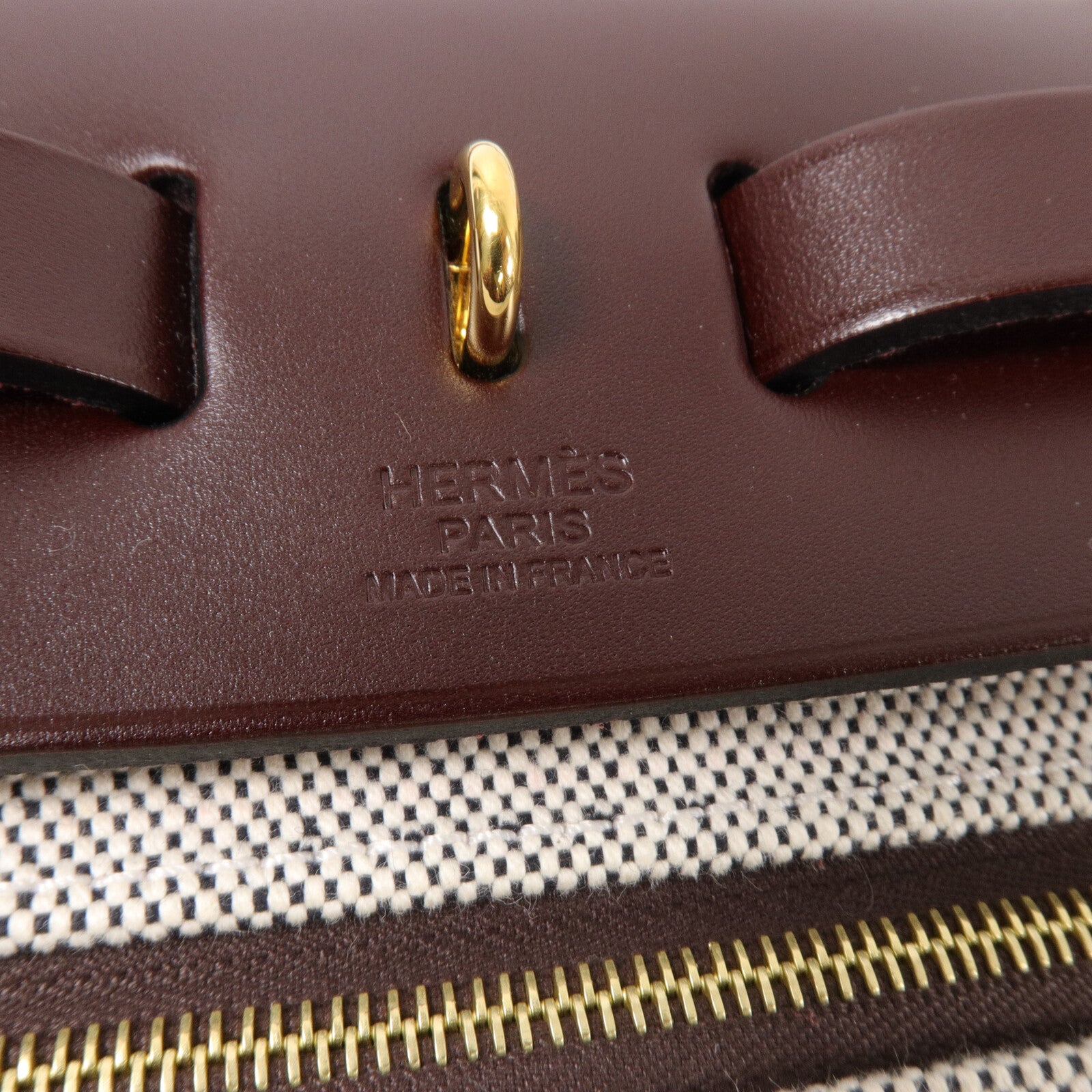 HERMES Toile H帆布/Vache Hunter皮革Herbag PM手挽肩背兩用袋Rouge Sellier
