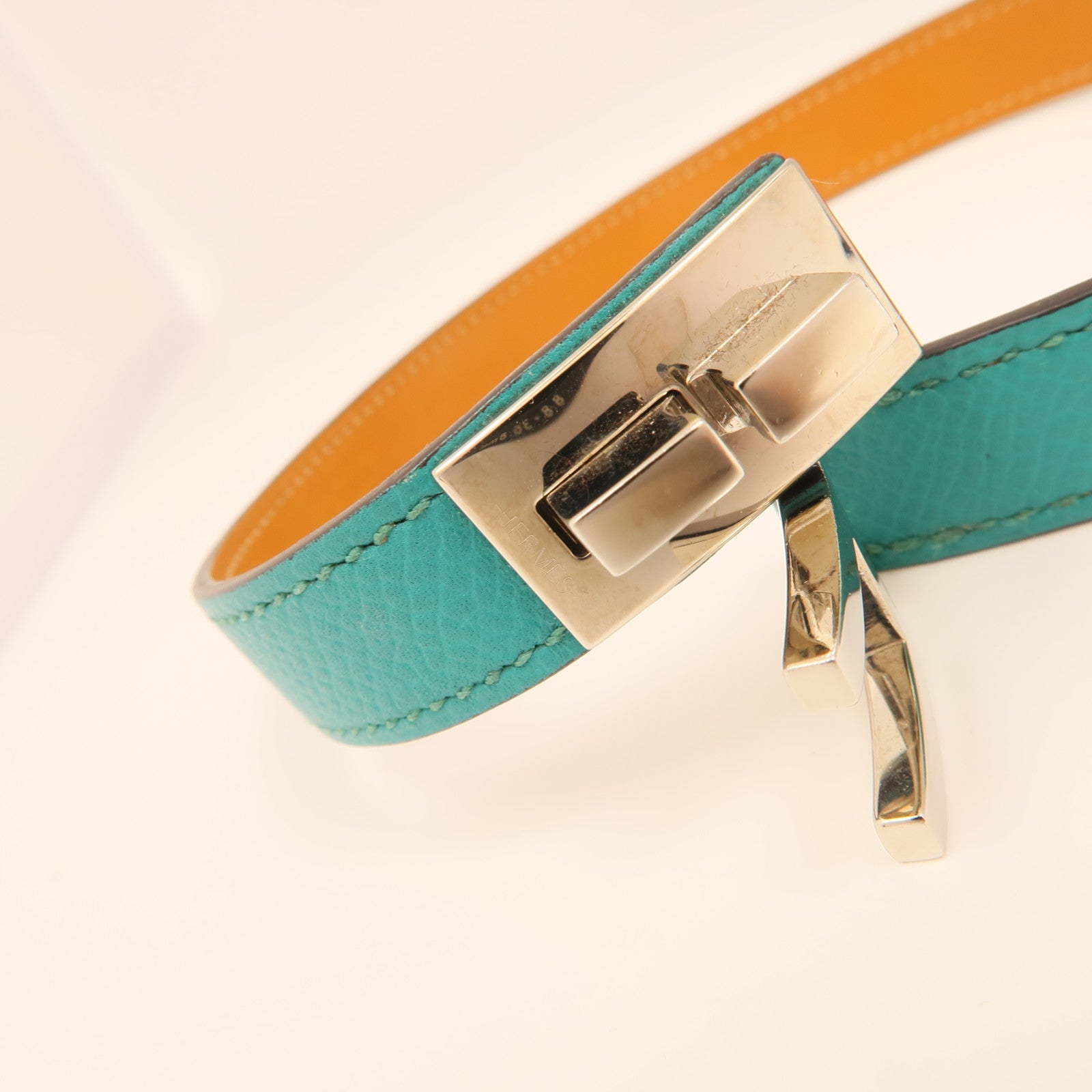 HERMES Epsom皮革Drag Double Bracelet銀扣手鏈Blue
