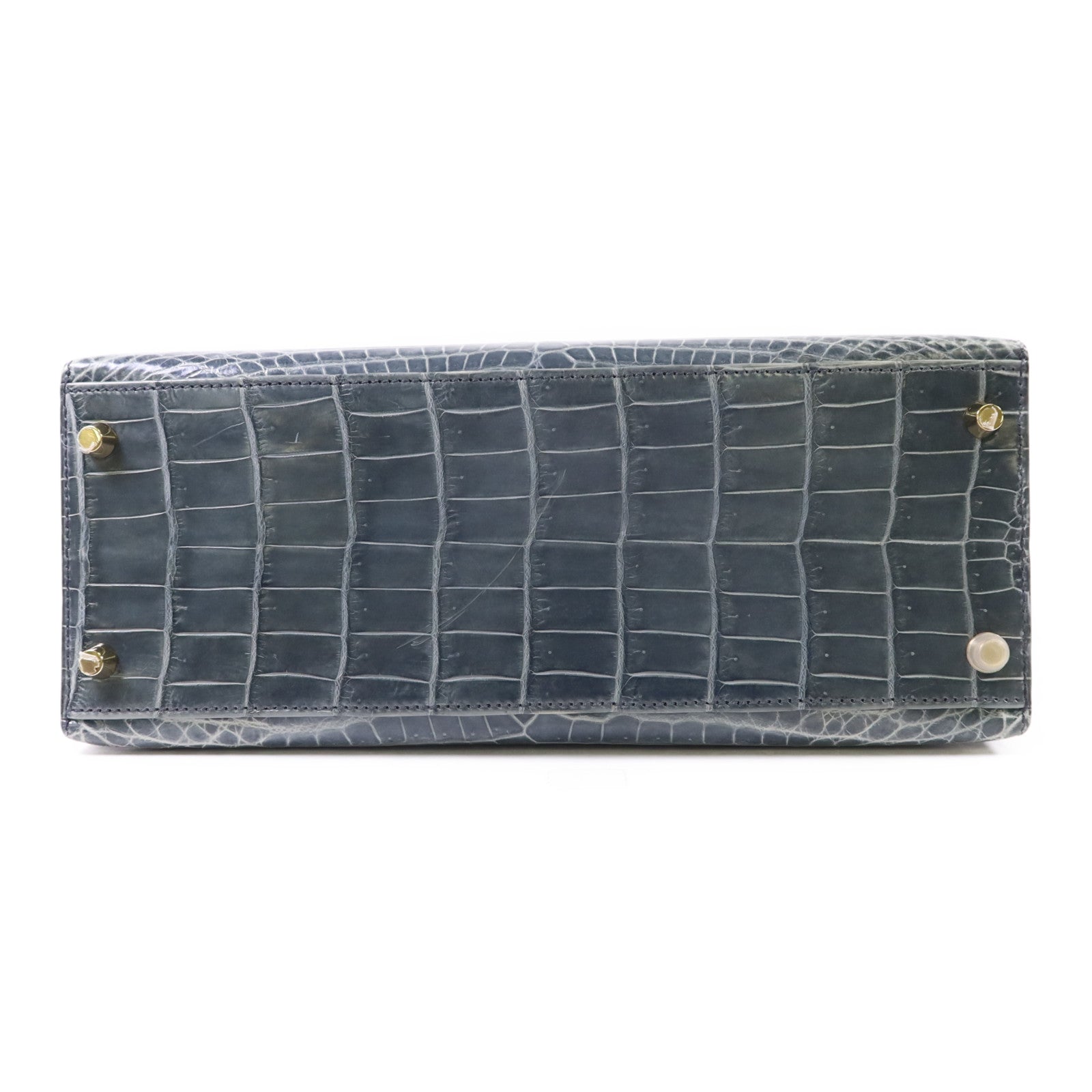 HERMES 【激減優惠】鱷魚皮革Kelly 28金扣手挽肩背兩用袋Bleu Orage
