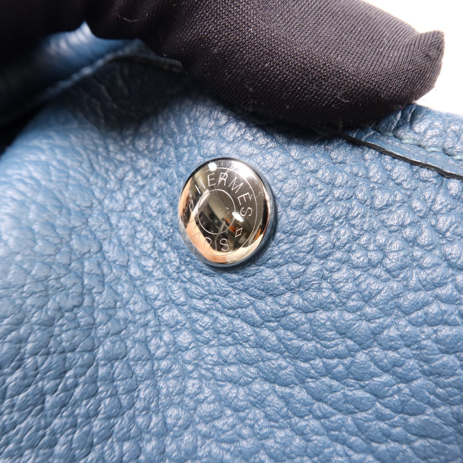 HERMES Negonda皮革Garden Party PM銀扣手挽袋 Bleu Outremer