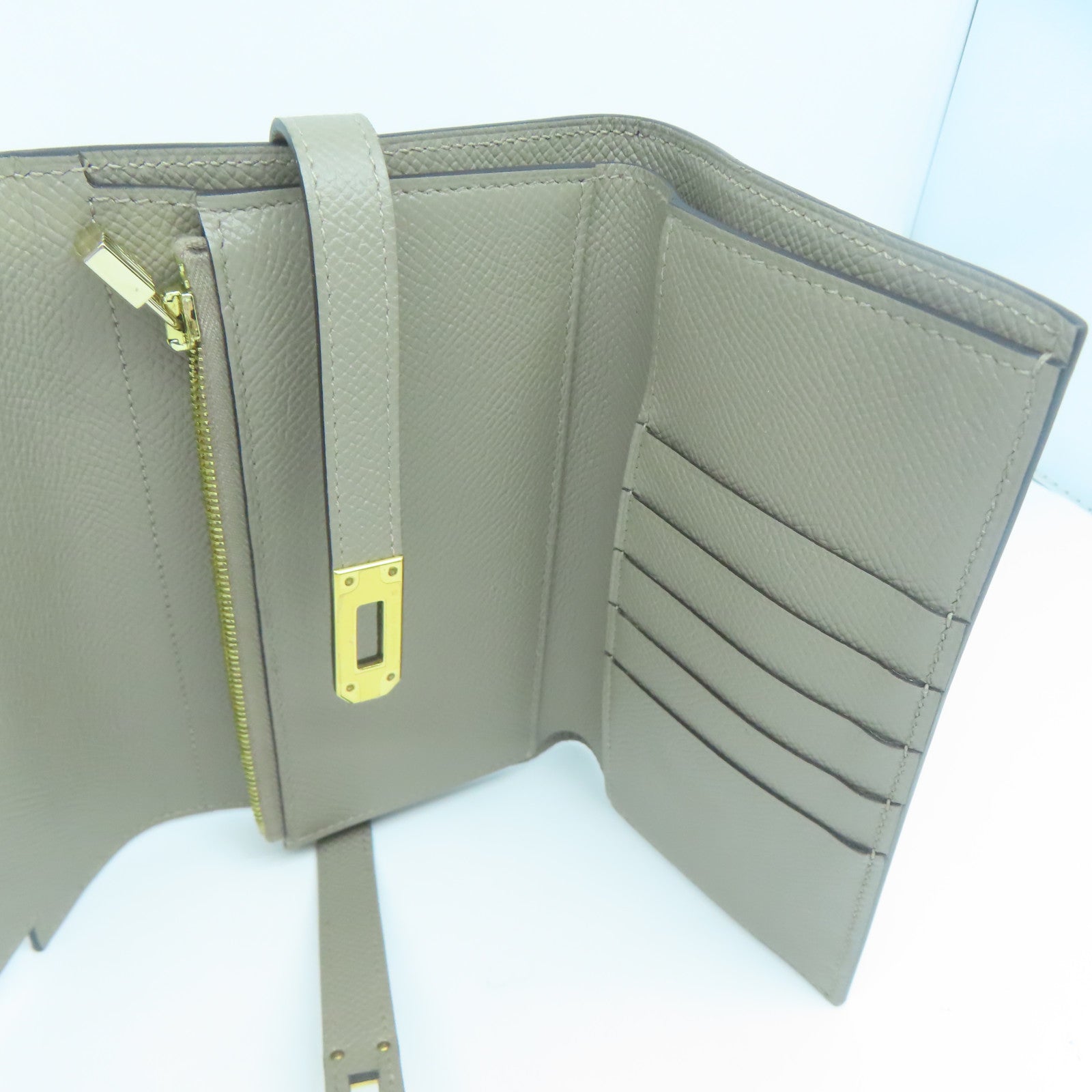 HERMES 【清倉大減價】Epsom皮革Kelly Wallet金扣錢包Gris Tourterelle淺灰色