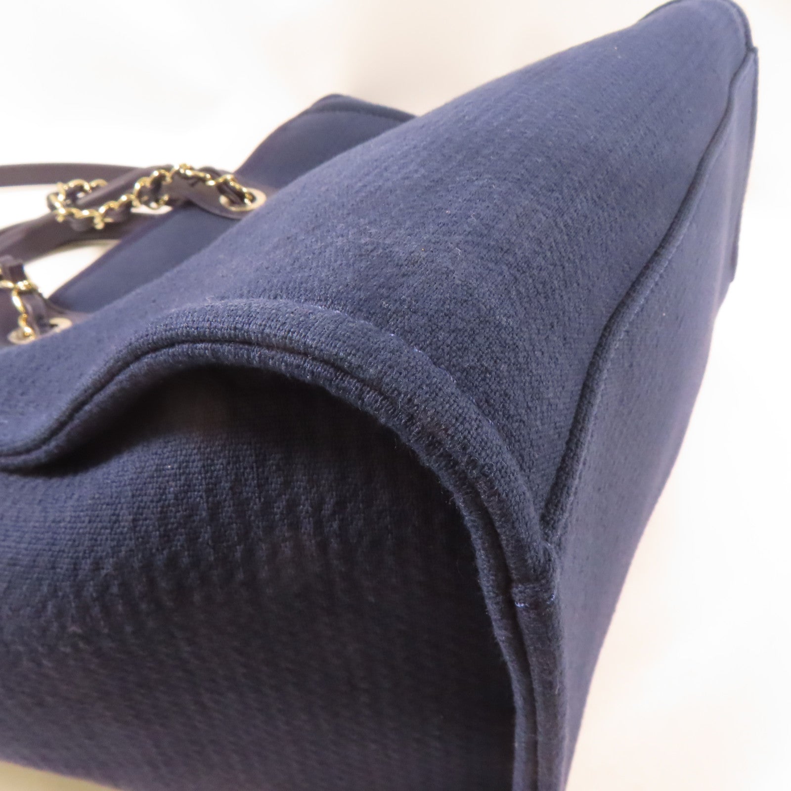 CHANEL 【激減優惠】帆布Deauville Tote銀扣手挽肩背兩用袋深藍色
