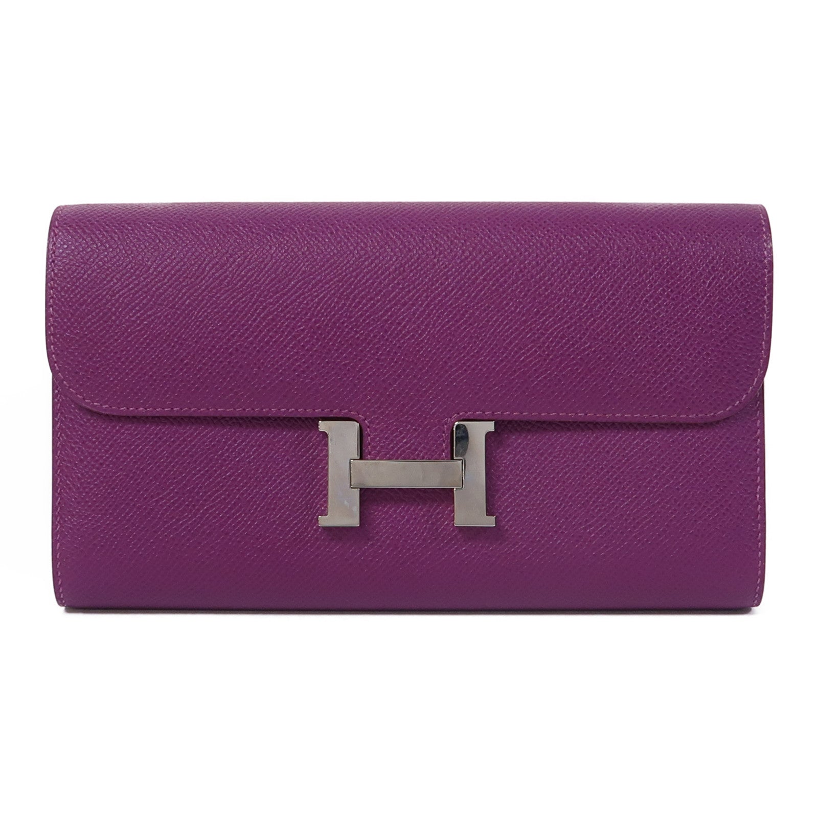 HERMES Epsom皮革Constance Wallet銀扣長錢包Anemone海葵紫色