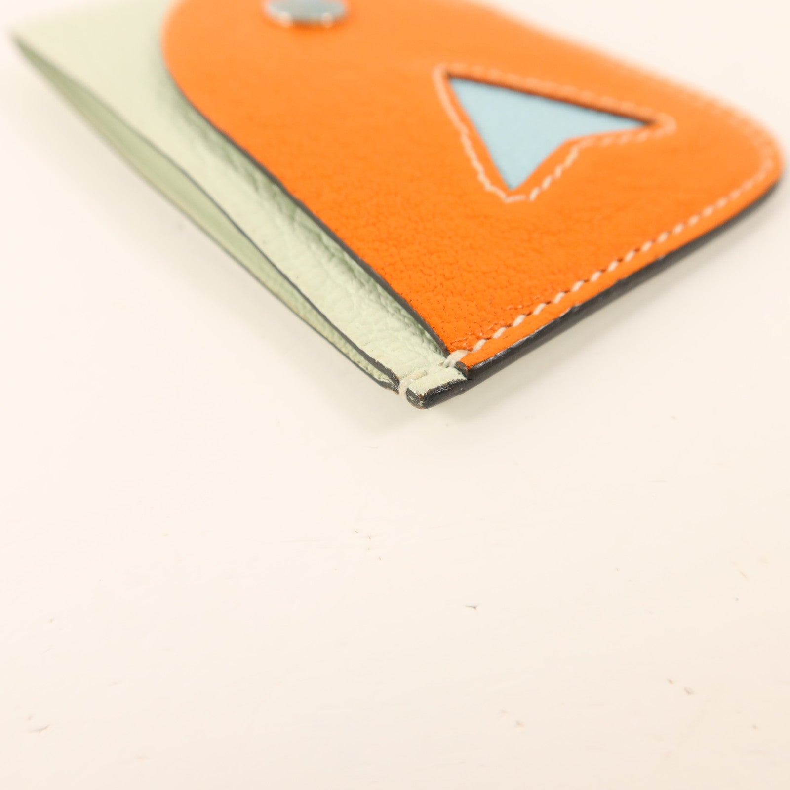 HERMES Chevre皮革Poisson卡片套Orange Poppy/Aqua