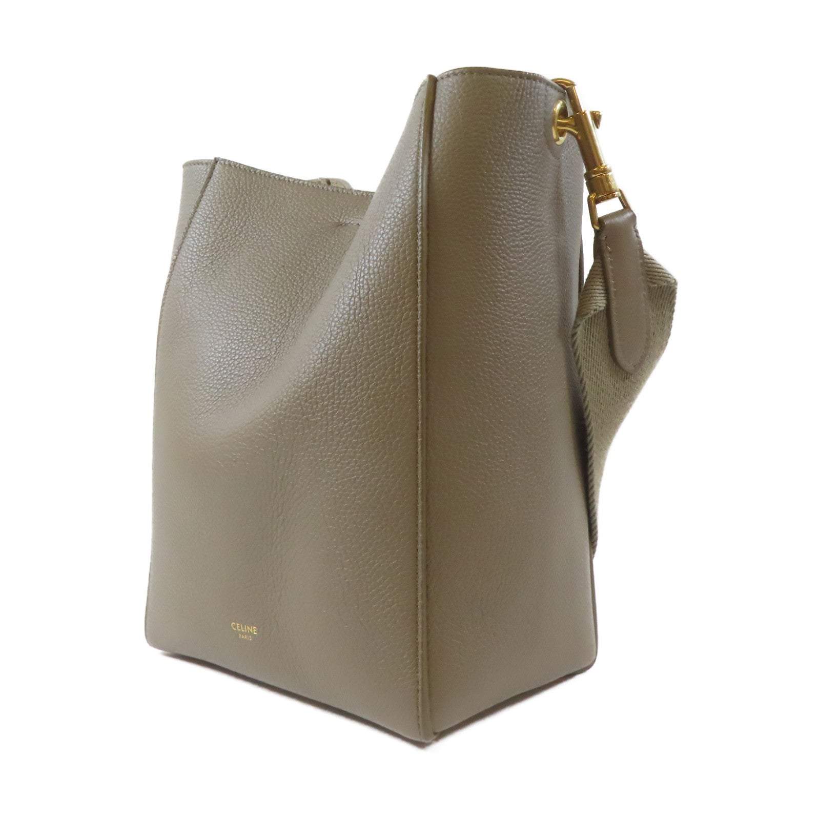 CELINE 【激減優惠】牛皮皮革Sangle Bucket Small金扣肩背袋灰色