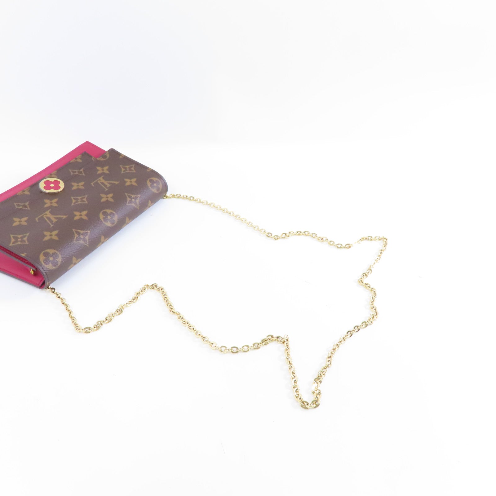 LOUIS VUITTON Monogram Flore金扣鏈帶肩背袋棕色/粉紅色