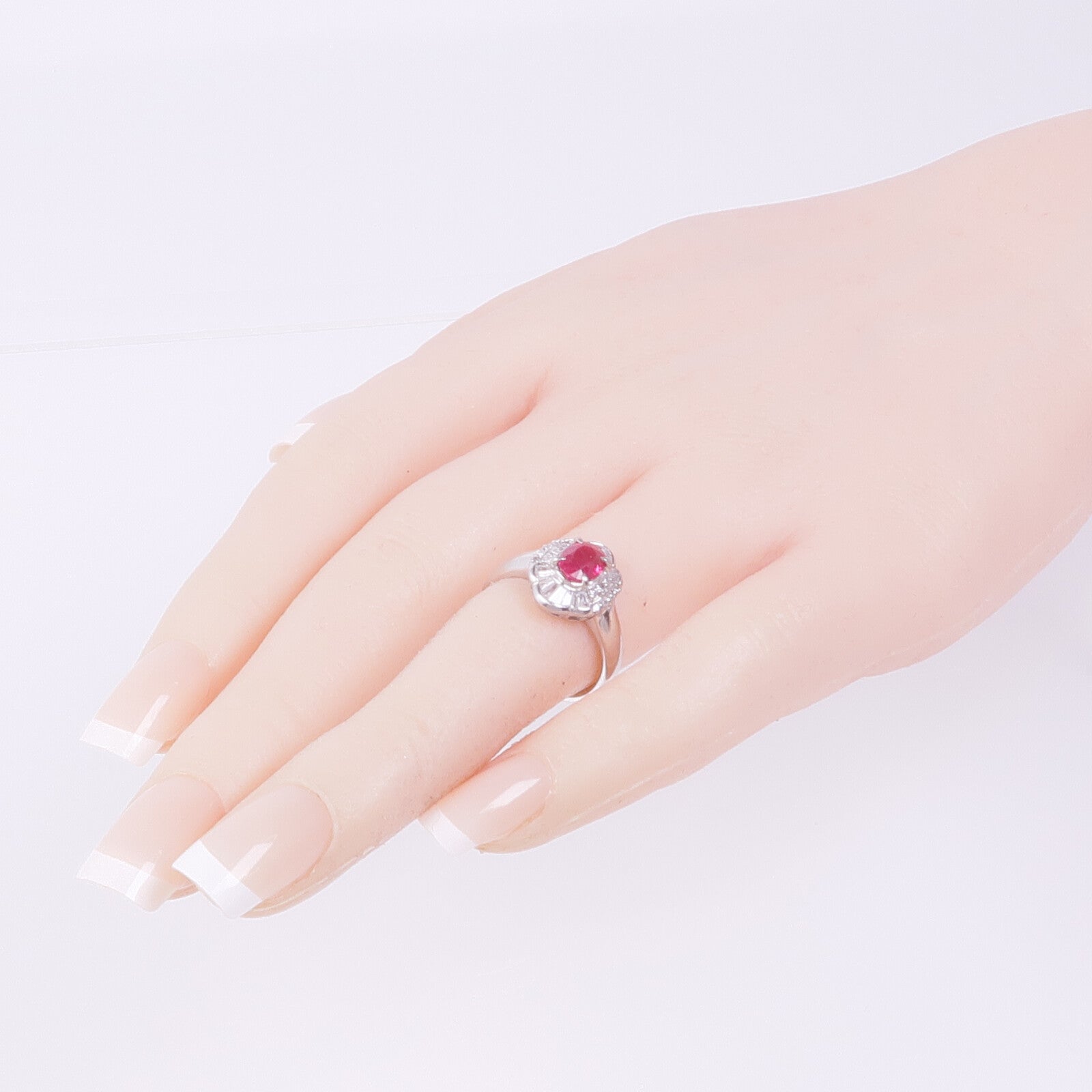 JEWELRY PT900鉑金Ruby Diamond Ring紅寶石/鑽石戒指US#5.75
