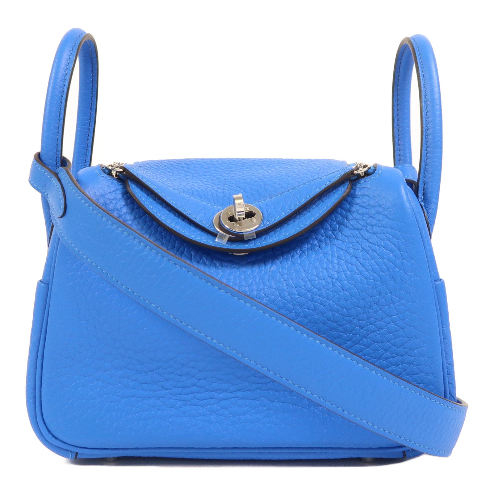 HERMES 【激減優惠】Clemence皮革Mini Lindy銀扣手挽肩背兩用袋Blue Hydra