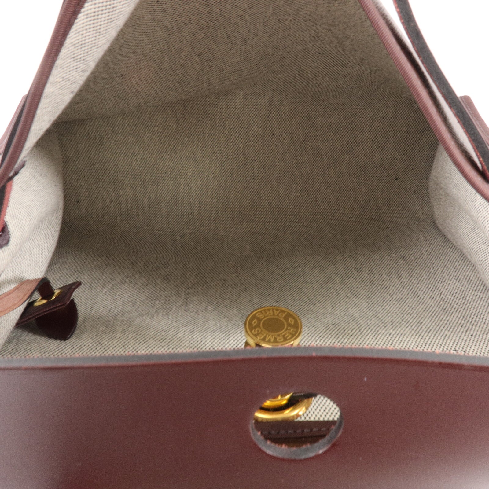 HERMES Toile H帆布/Vache Hunter皮革Herbag PM手挽肩背兩用袋Rouge Sellier