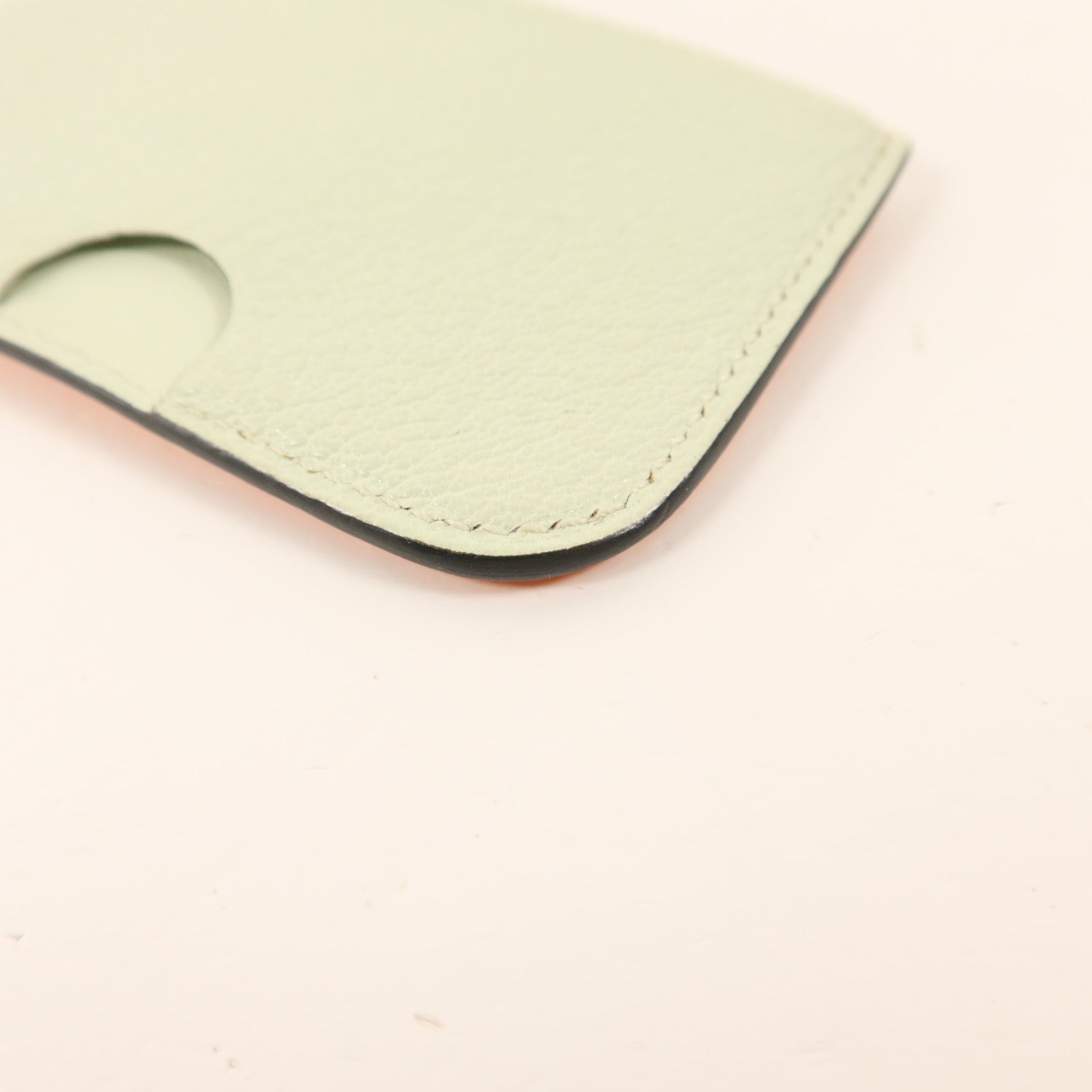 HERMES Chevre皮革Poisson卡片套Orange Poppy/Aqua