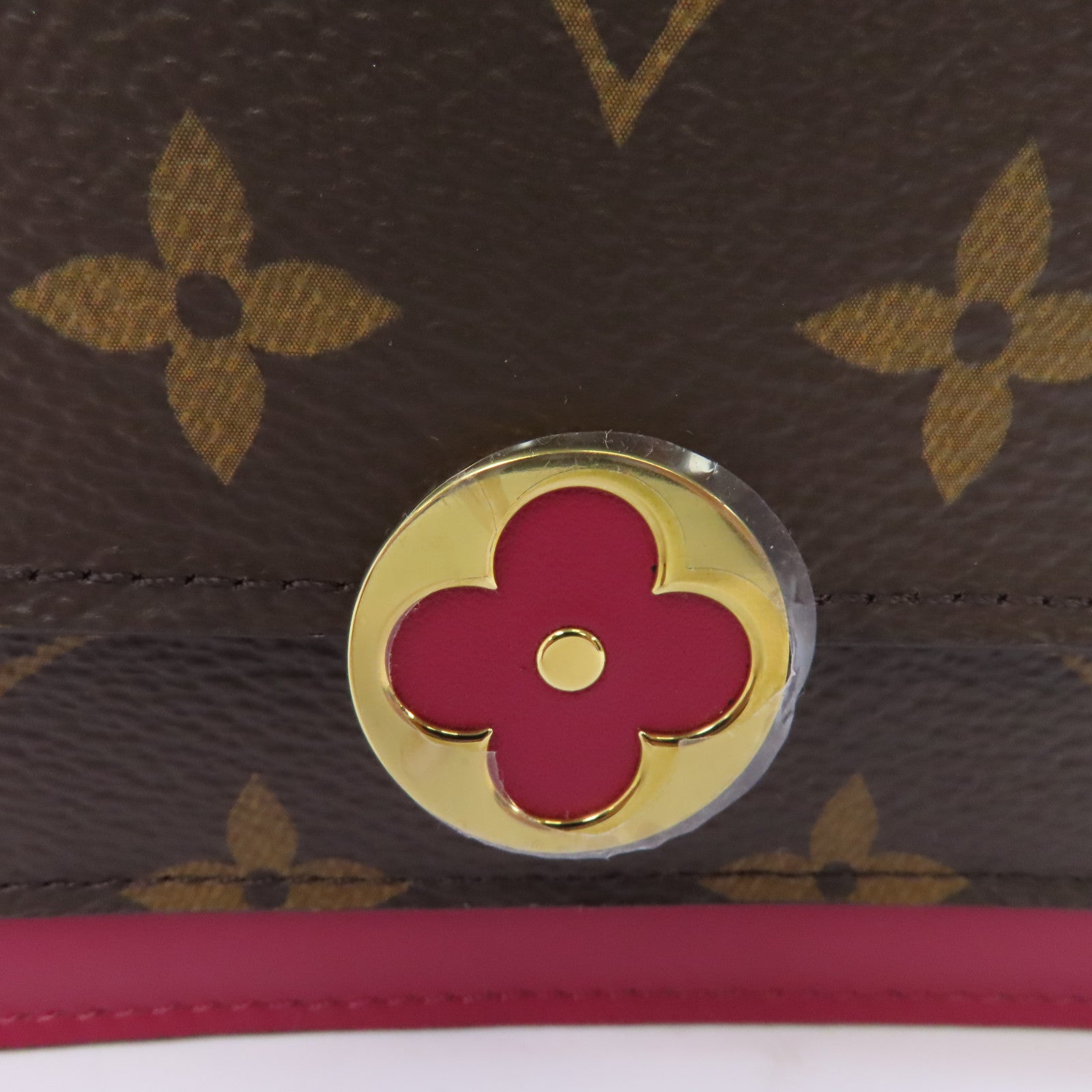 LOUIS VUITTON Monogram Flore金扣鏈帶肩背袋棕色/粉紅色