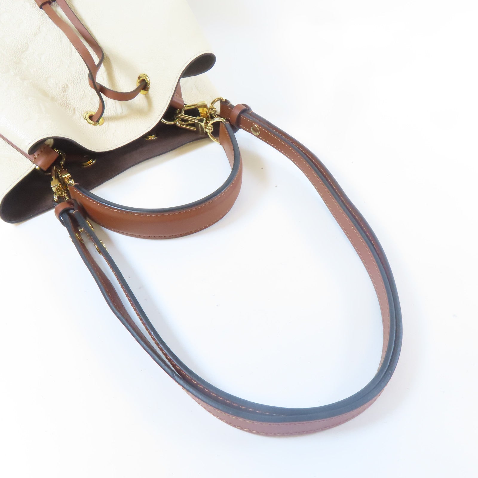 LOUIS VUITTON Monogram Empreinte Noe Noe MM 2 Way Bag金扣手挽肩背兩用袋啡色/米色