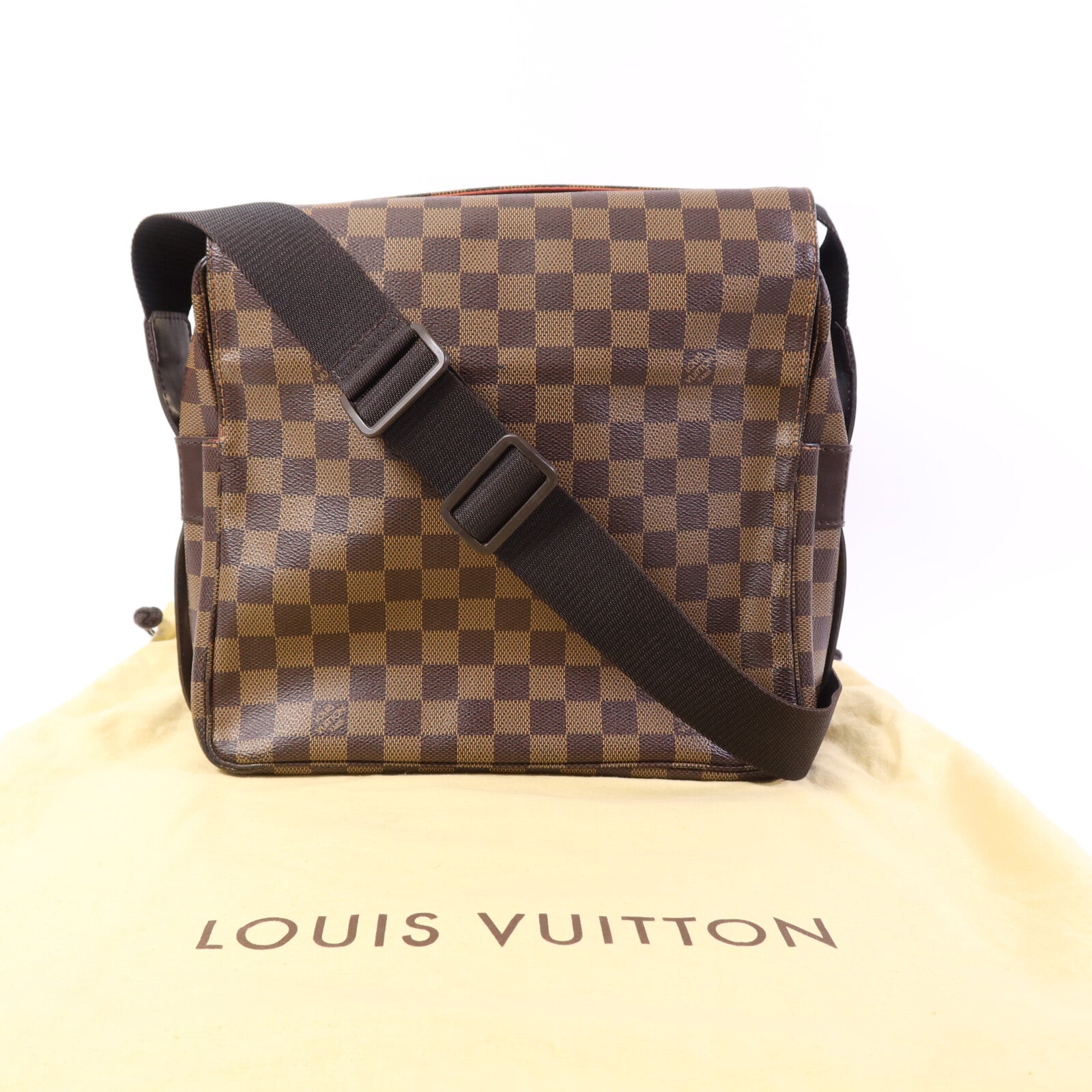 LOUIS VUITTON Damier Ebene Naviglio金扣肩背袋