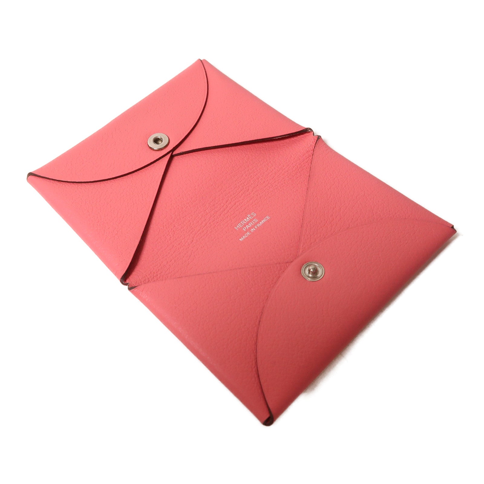 HERMES PHW Calvi Card Holder Evercolor Leather Rose Lipstick