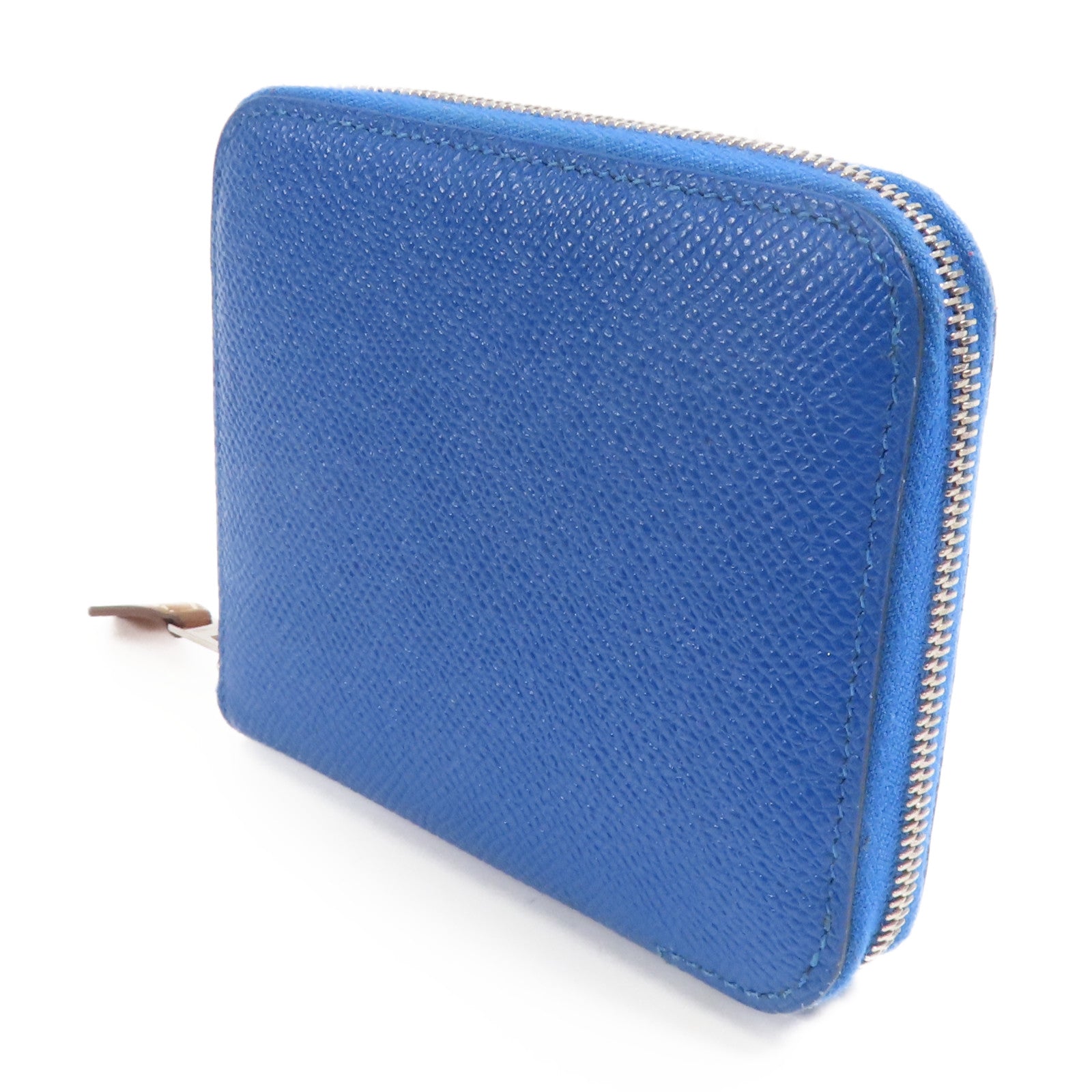 HERMES Epsom皮革Silk Wallet銀扣錢包Bleu Electrique