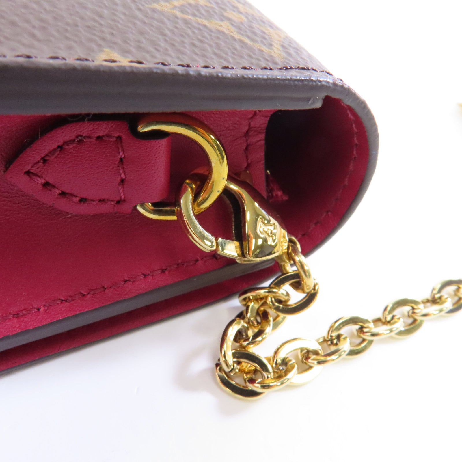 LOUIS VUITTON Monogram Flore金扣鏈帶肩背袋棕色/粉紅色
