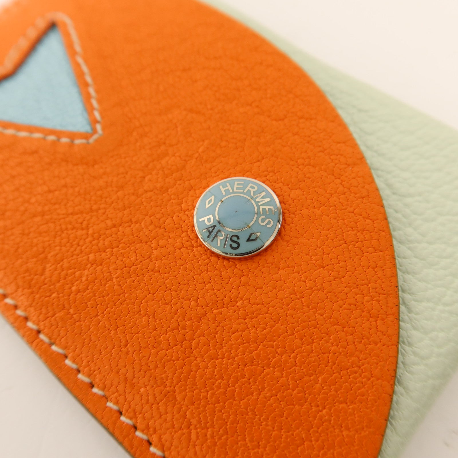 HERMES Chevre皮革Poisson卡片套Orange Poppy/Aqua