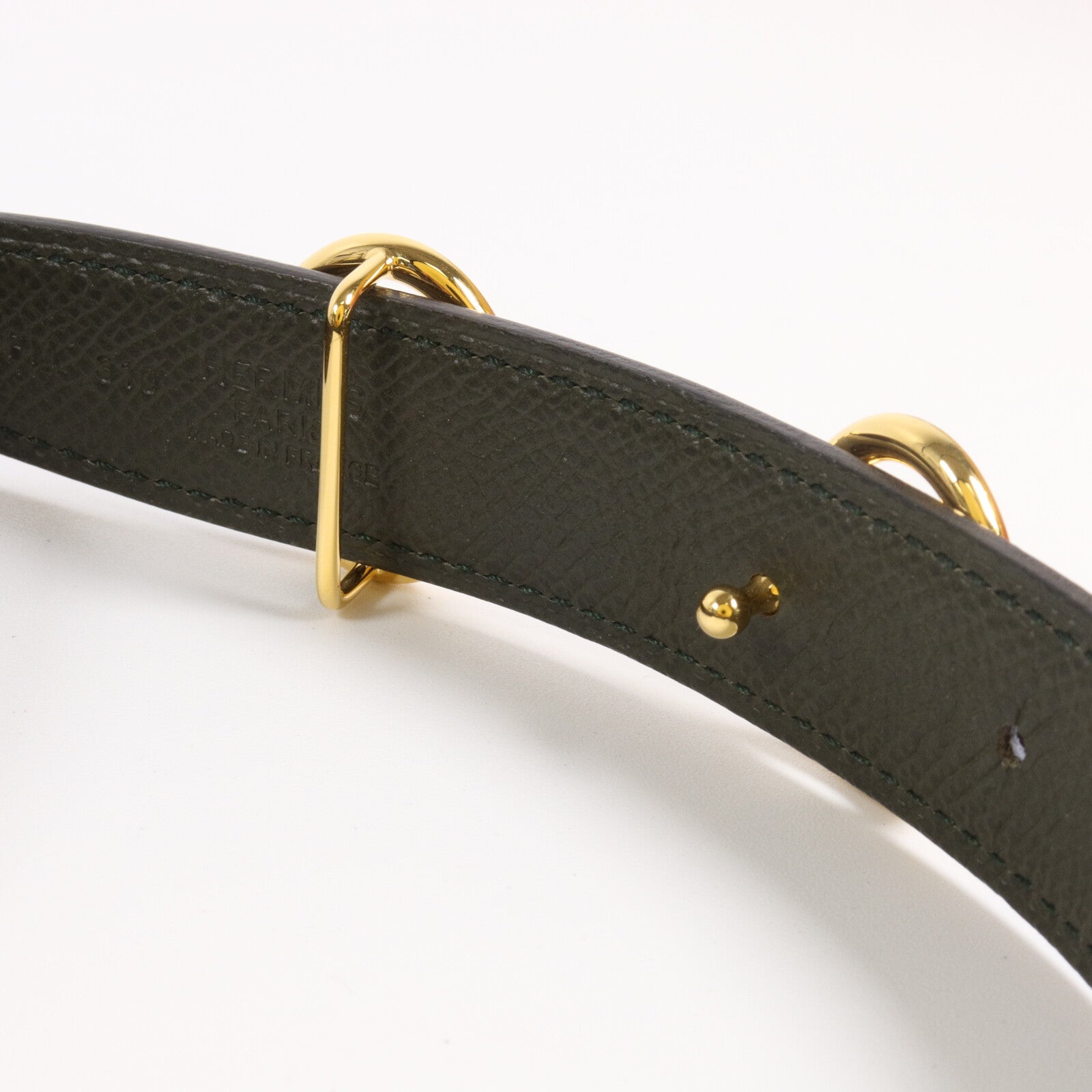 HERMES Swift/Epsom皮革Heritage Belt Buckle & 24mm Strap皮帶Ebene/Vert Anglais