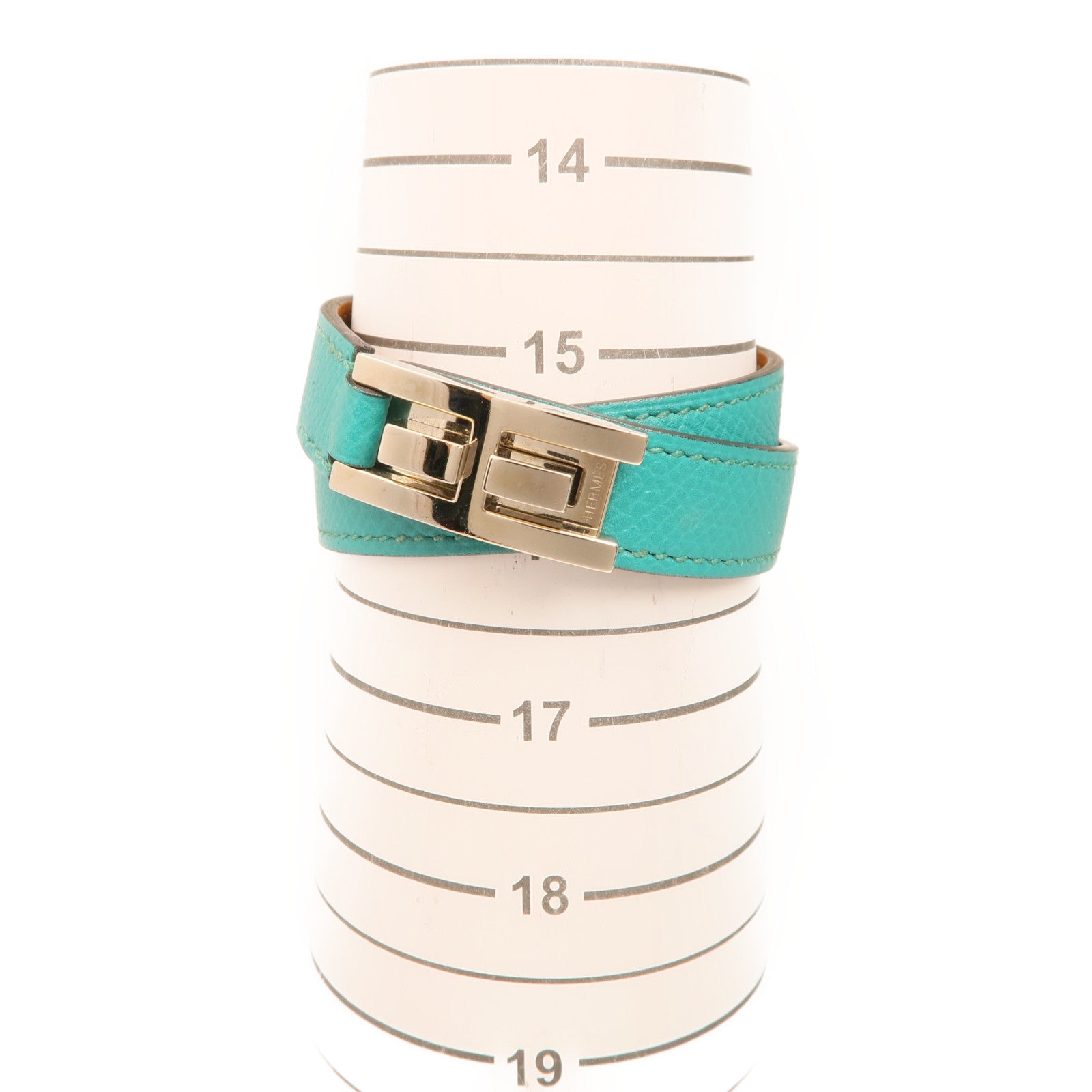 HERMES 【激減優惠】Epsom皮革Drag Double Bracelet銀扣手鏈Blue