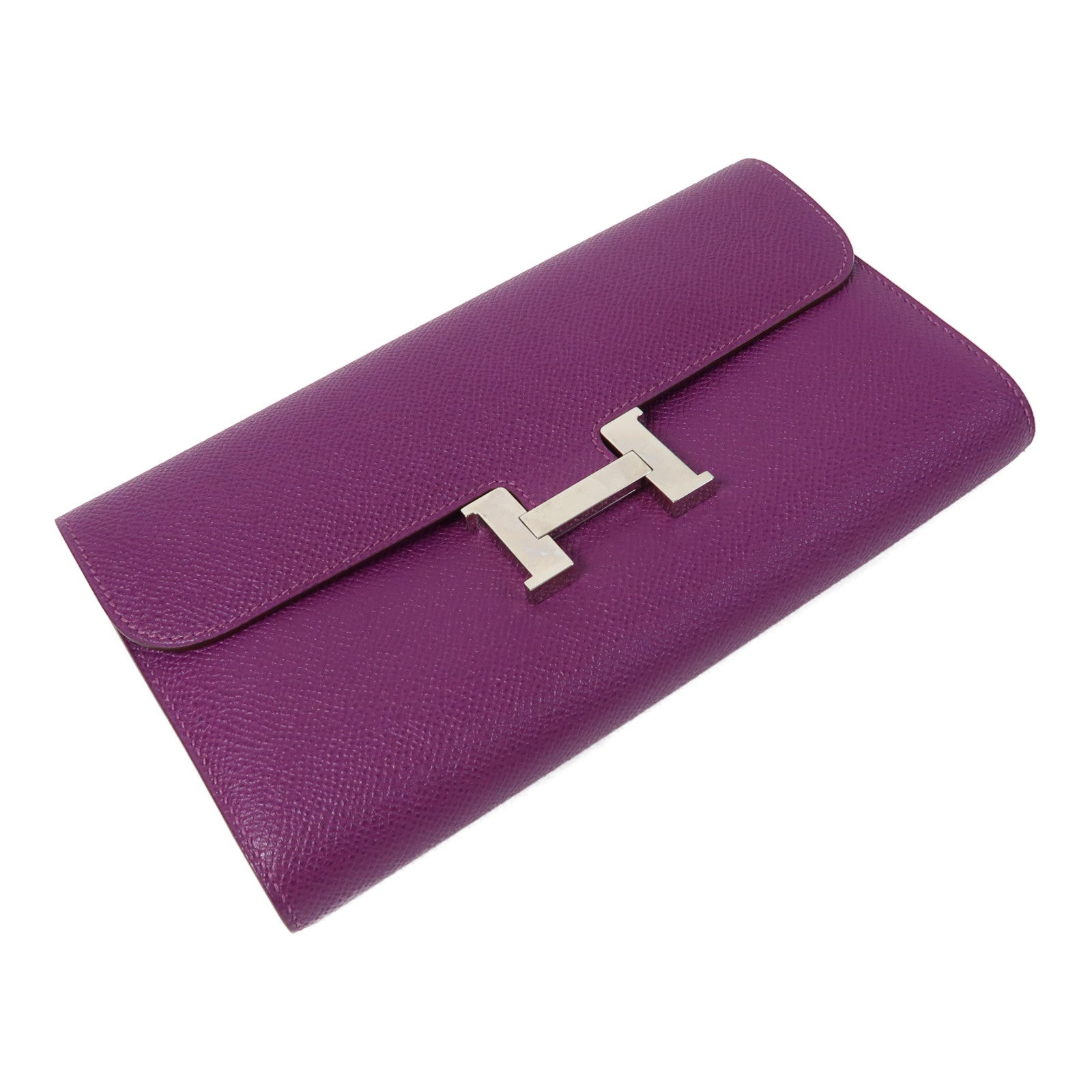 HERMES Epsom皮革Constance Wallet銀扣長錢包Anemone海葵紫色