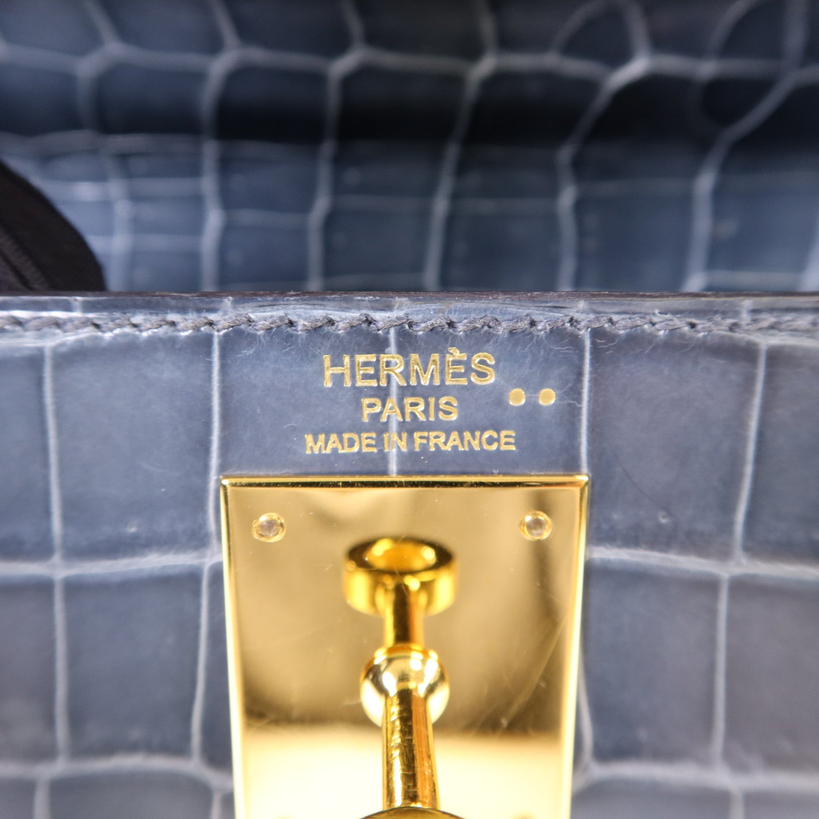 HERMES 【激減優惠】鱷魚皮革Kelly 28金扣手挽肩背兩用袋Bleu Orage