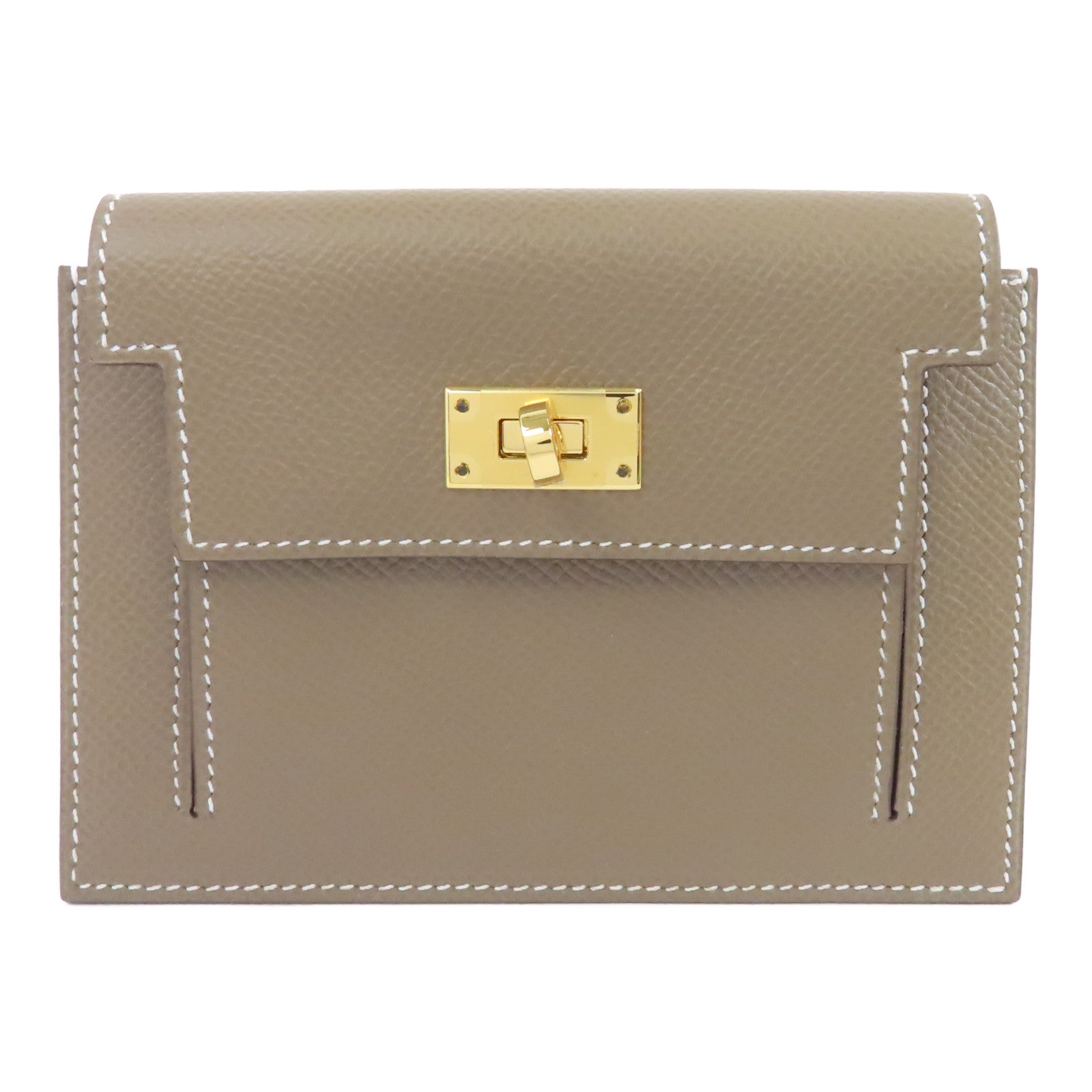 HERMES 【激減優惠】Epsom皮革Kelly Pocket Wallet金扣錢包Etoupe/米色