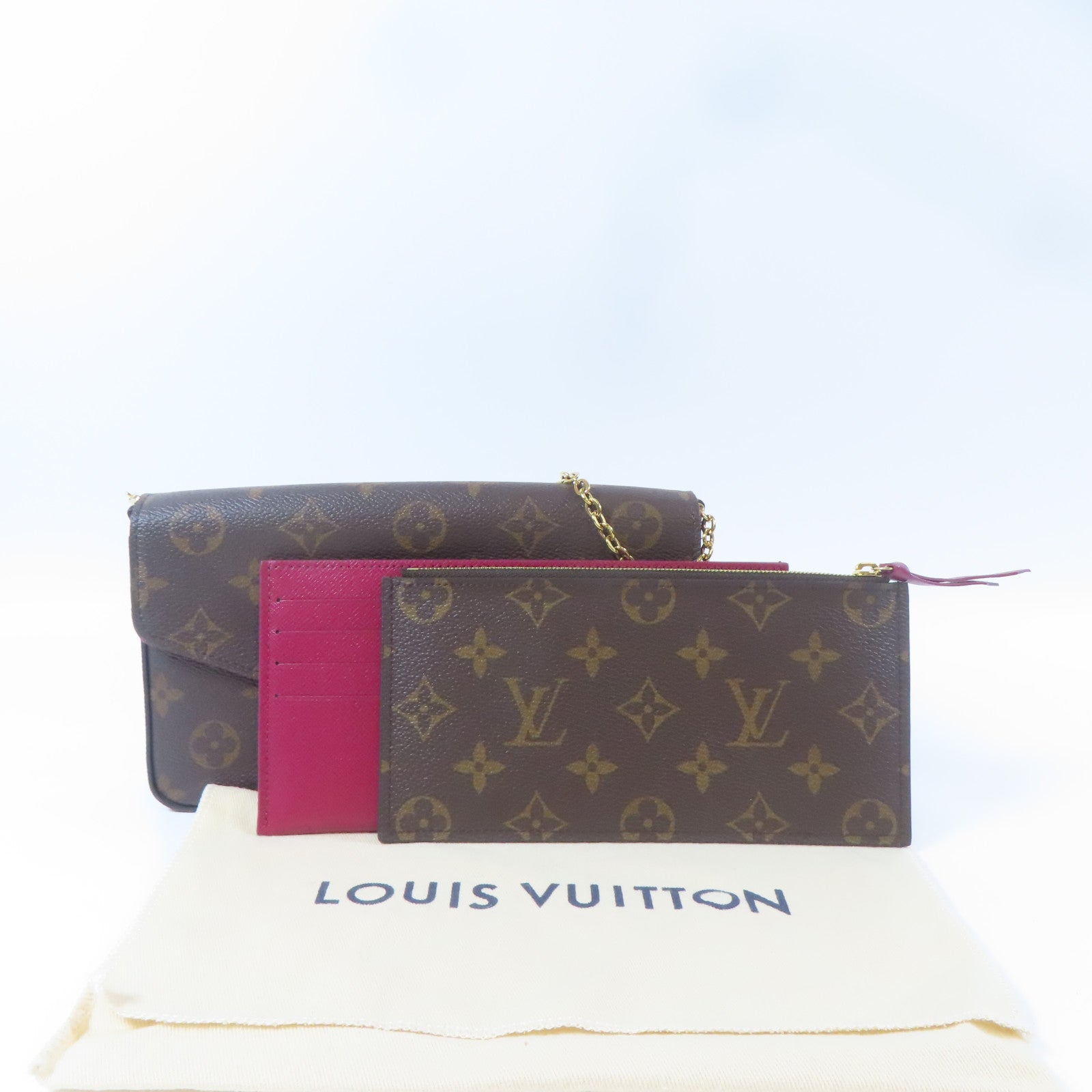 LOUIS VUITTON Monogram Felicie Pochette金扣鏈帶肩背袋啡色