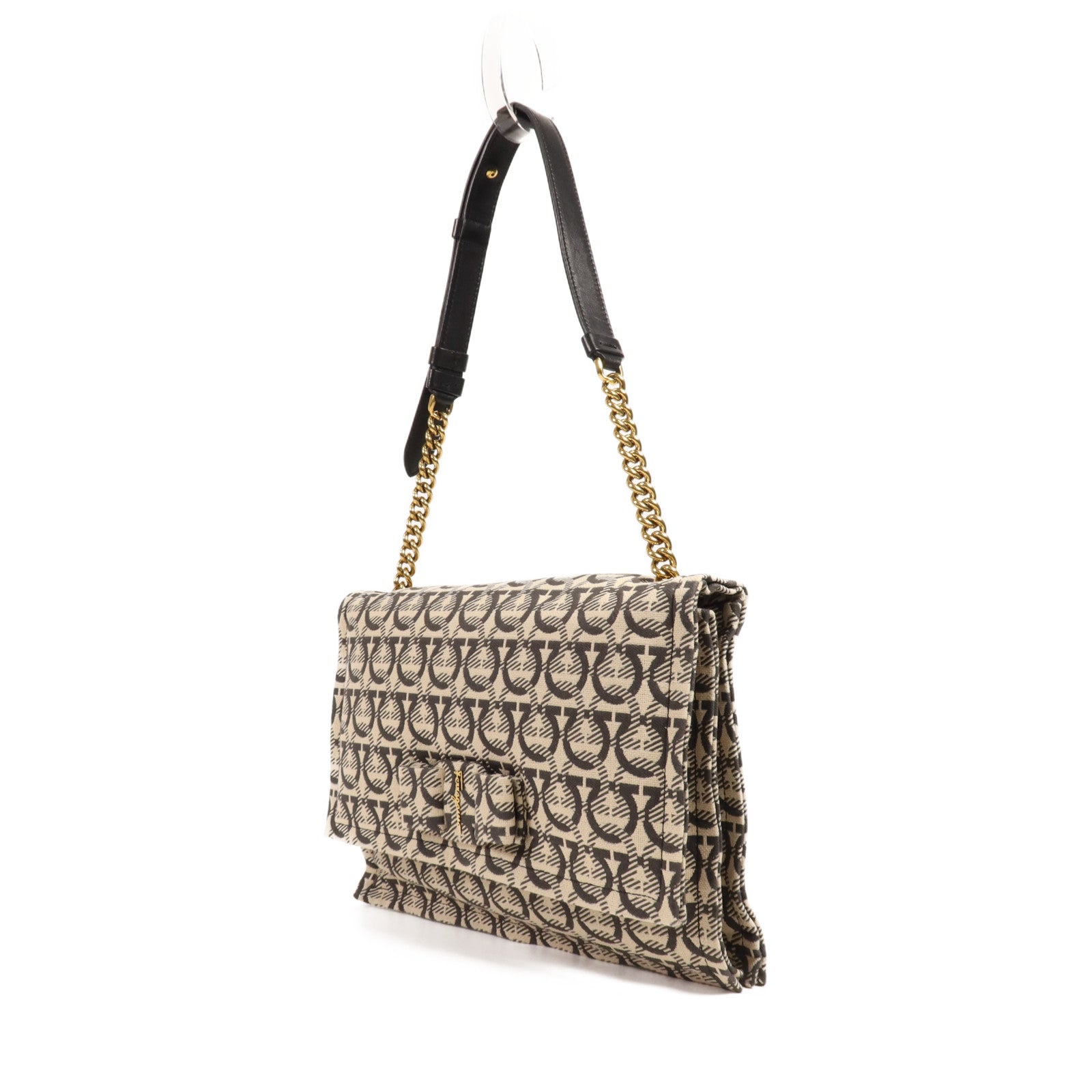 Salvatore Ferragamo 帆布Viva Bow金扣肩背袋