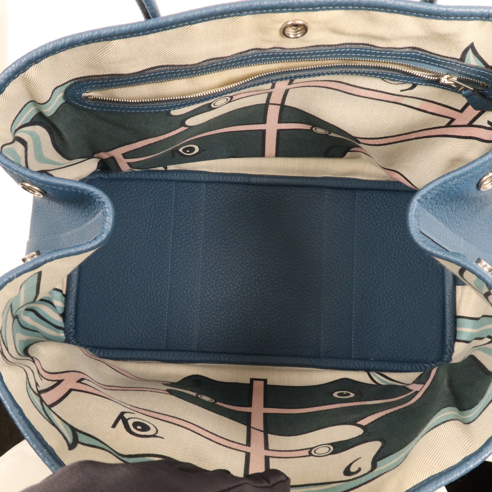 HERMES Negonda皮革Garden Party PM銀扣手挽袋 Bleu Outremer