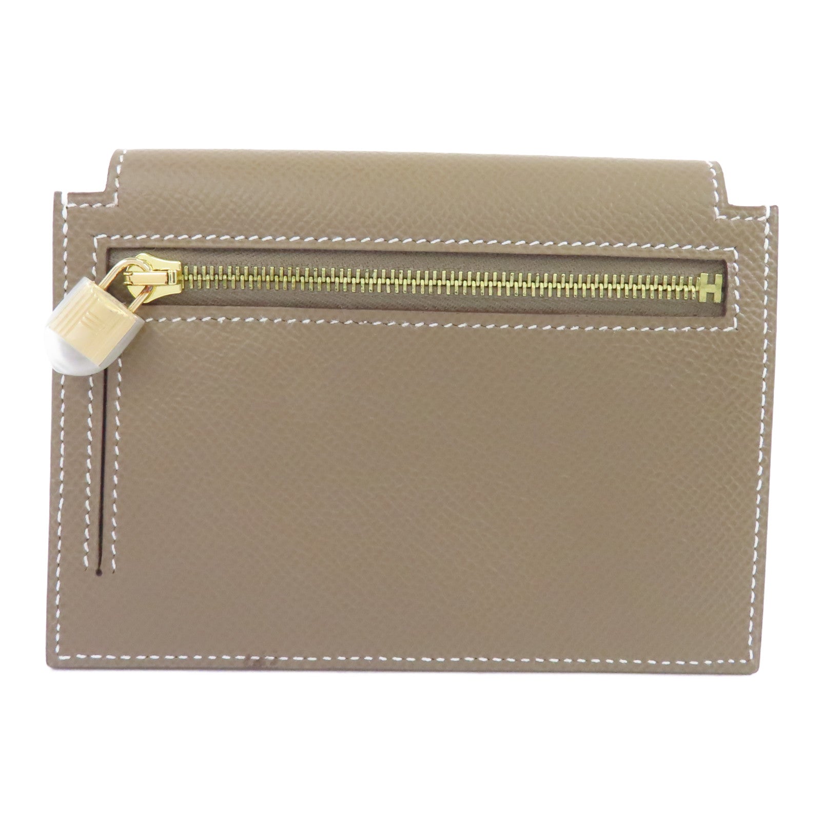HERMES 【激減優惠】Epsom皮革Kelly Pocket Wallet金扣錢包Etoupe/米色