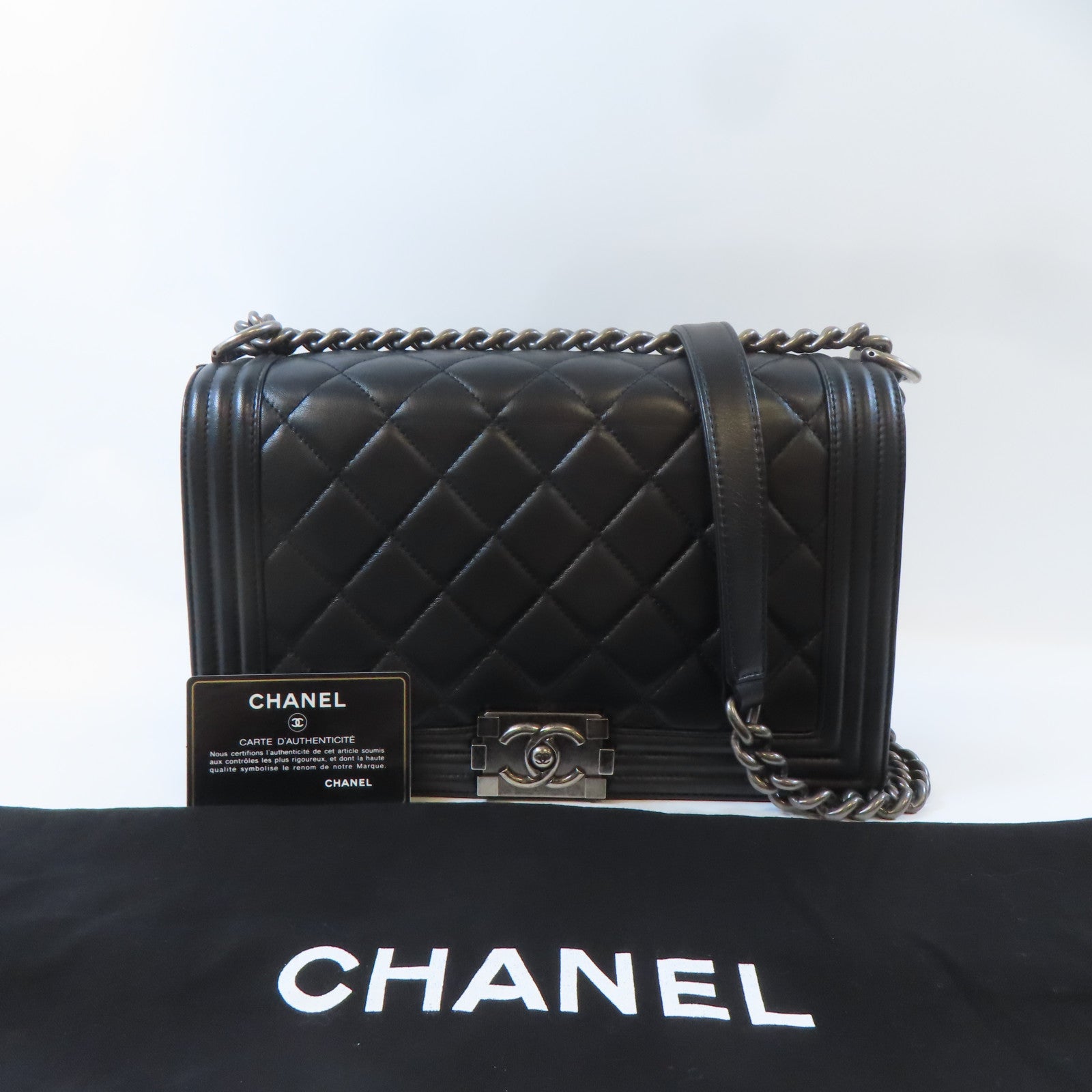 CHANEL 【激減優惠】菱格羊皮皮革Boy Chanel鏈帶肩背袋黑色
