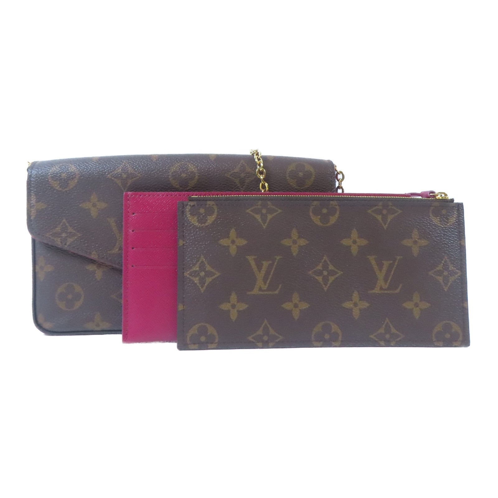 LOUIS VUITTON Monogram Felicie Pochette金扣鏈帶肩背袋啡色